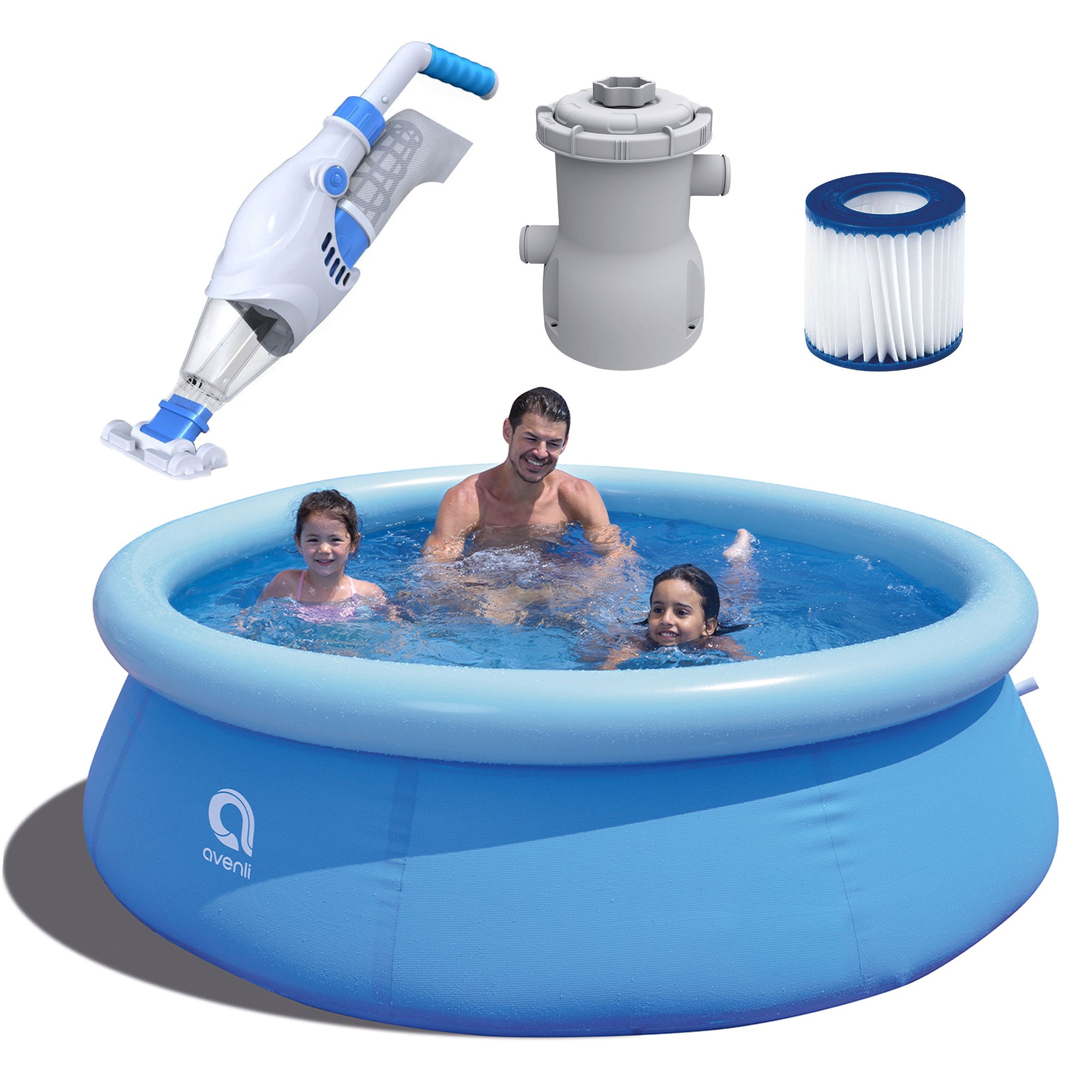 JLeisure 8 Ft Prompt Set Inflatable Pool Bundle w/ Pump, Cartridge, and Vacuum - VMInnovations