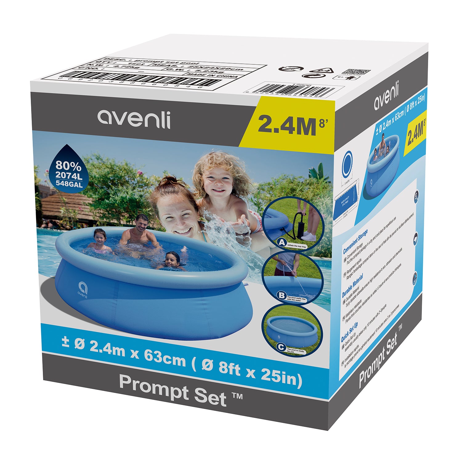JLeisure 8 Ft Prompt Set Inflatable Pool Bundle with Pool Filter Cartridge Pump - VMInnovations