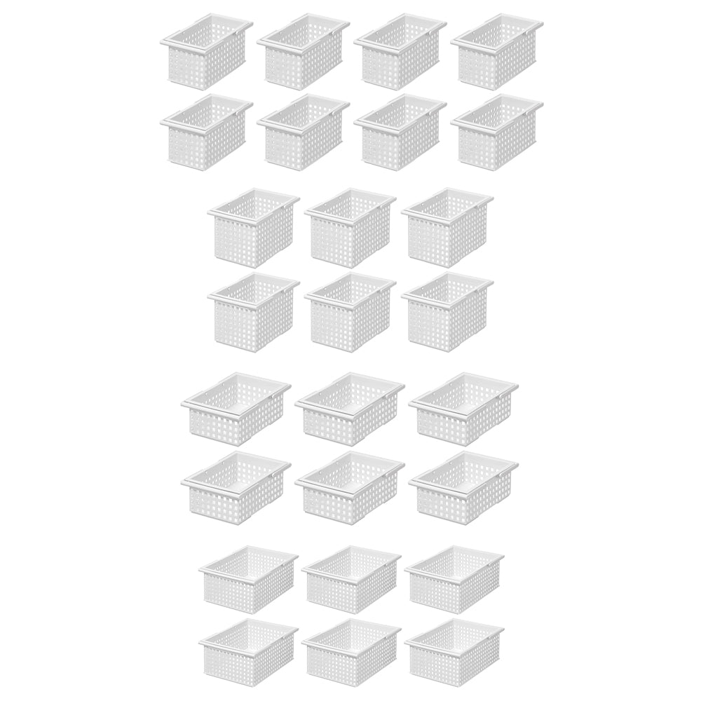 Like-It Universal Stacking Plastic Storage Organizer Basket 24 Piece Set 4 Sizes, White
