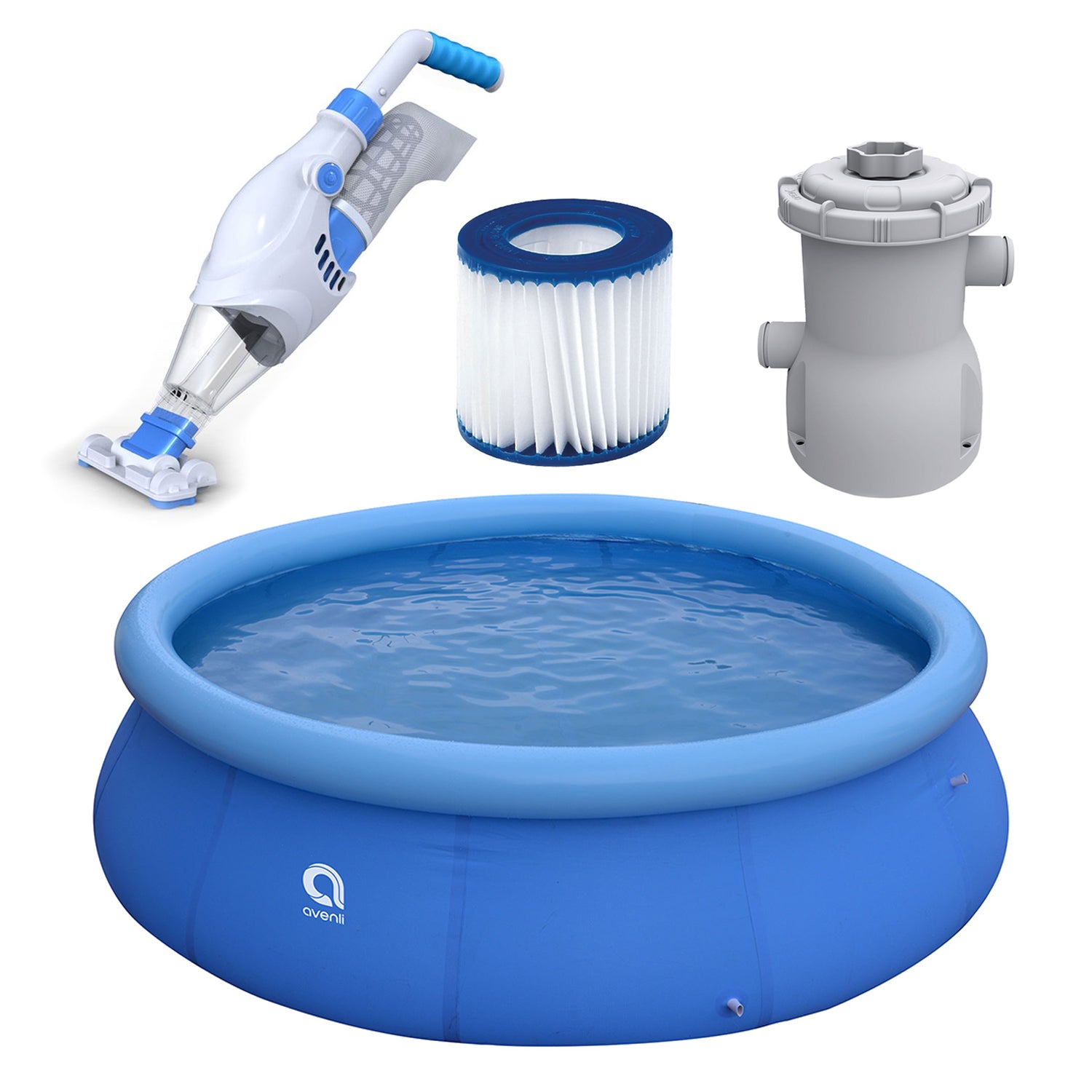JLeisure 12 Ft x 30" Inflatable Pool Bundle w/ Filter Cartridge, Pump, & Vacuum