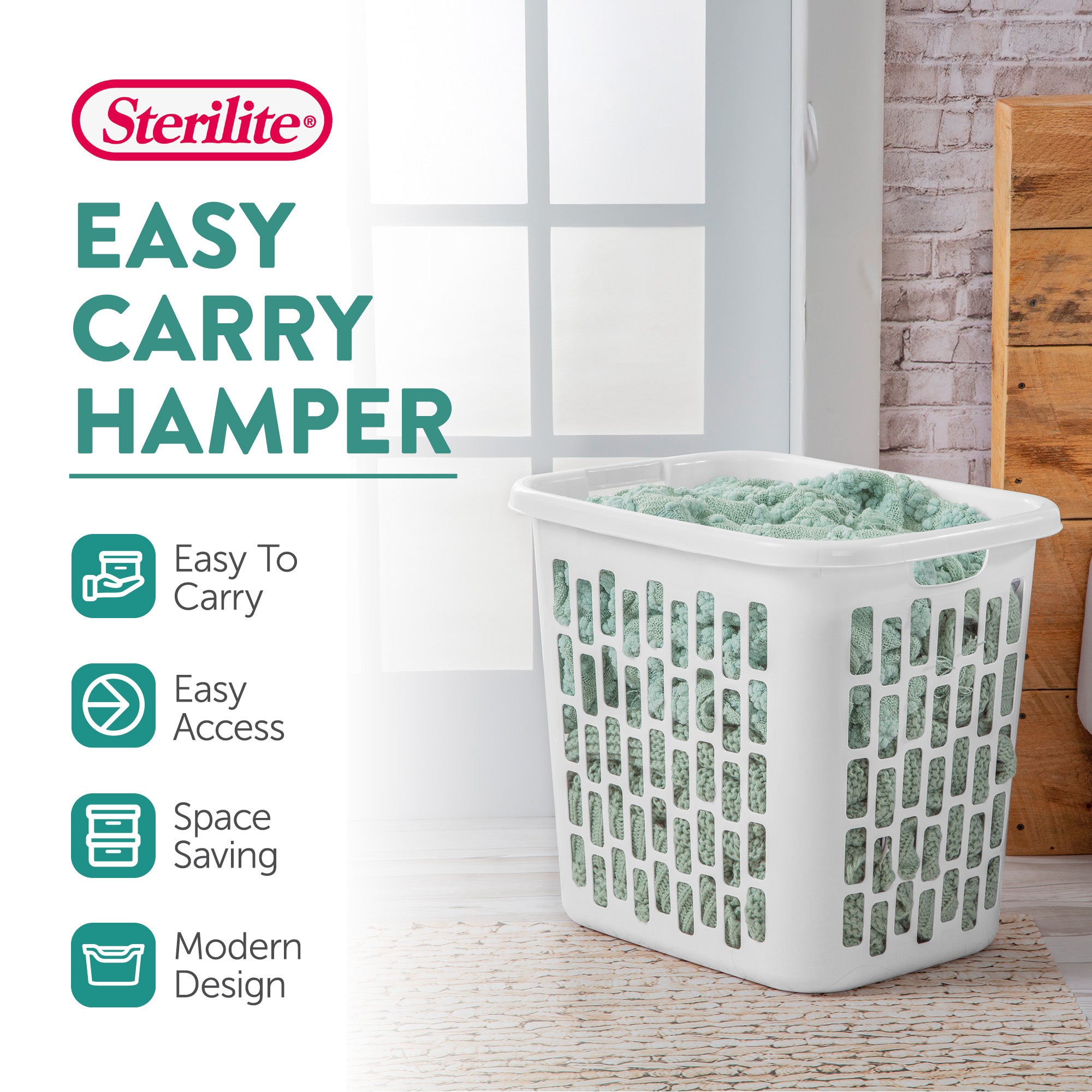 Sterilite Ultra Easy Carry Plastic Dirty Clothes Laundry Basket Hamper, (8 Pack)