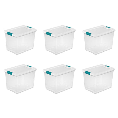 Sterilite 25 Quart Latching Storage Box, Stackable Bin with Latch Lid, 6 Pack
