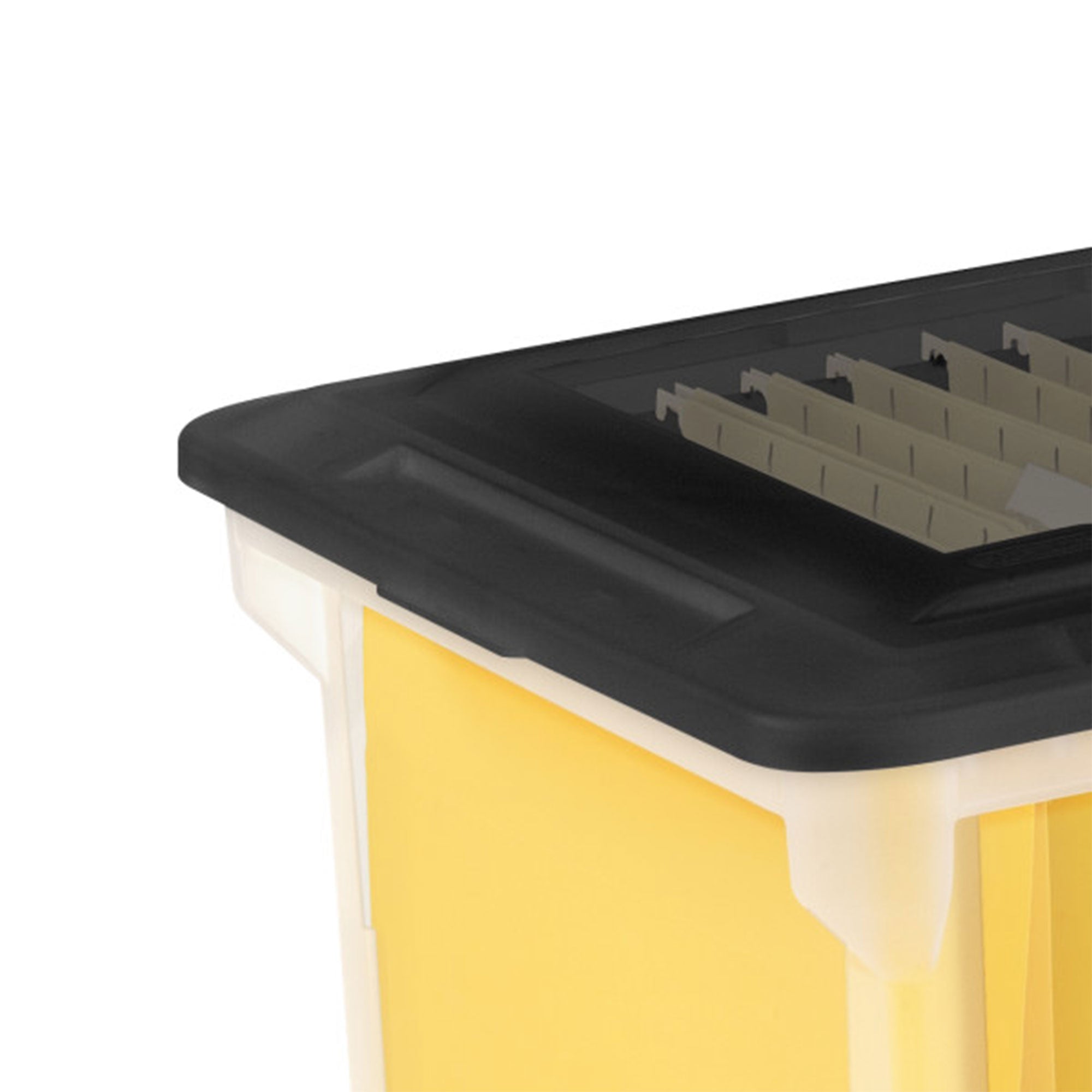 Sterilite File Box, Document Filing Storage Bin with Lid, Clear/Black, 4 Pack