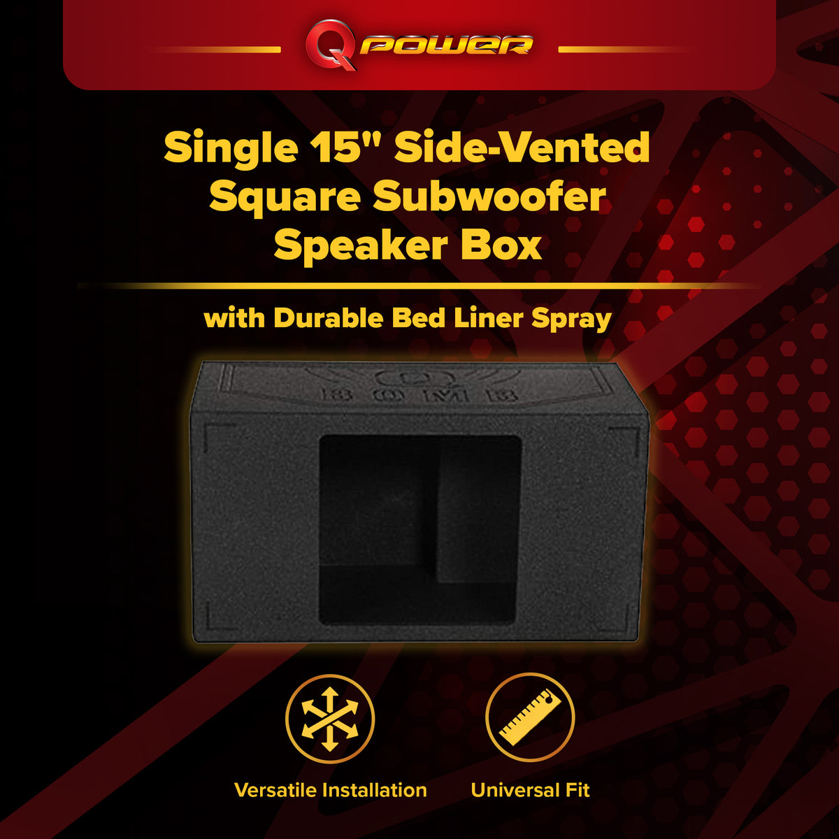 QPower Durable Single 15" Side-Vented Kicker L7 Square Subwoofer Speaker Box