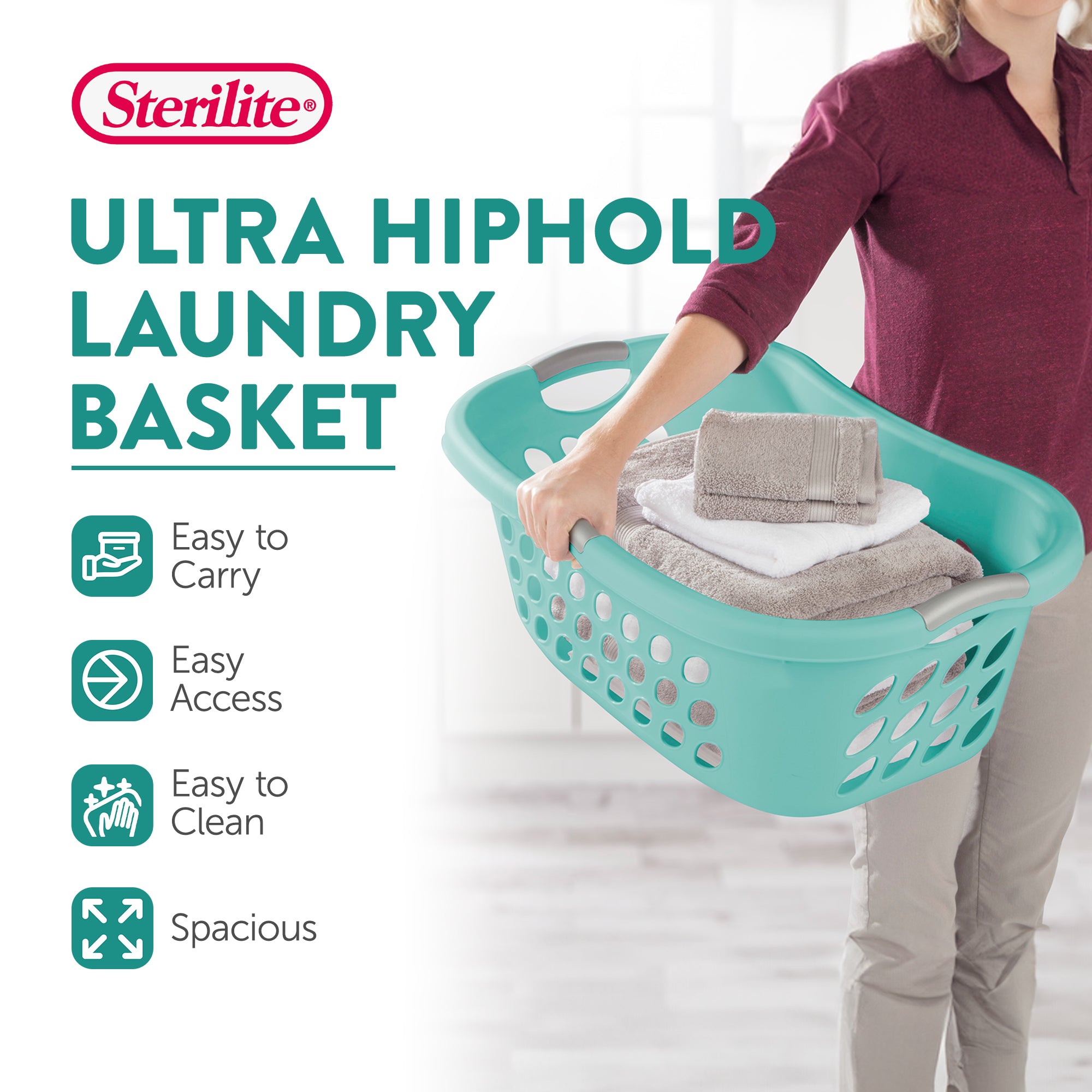 Sterilite Ultra HipHold 1.25 Bushel Plastic Stackable Laundry Basket (12 Pack) - VMInnovations