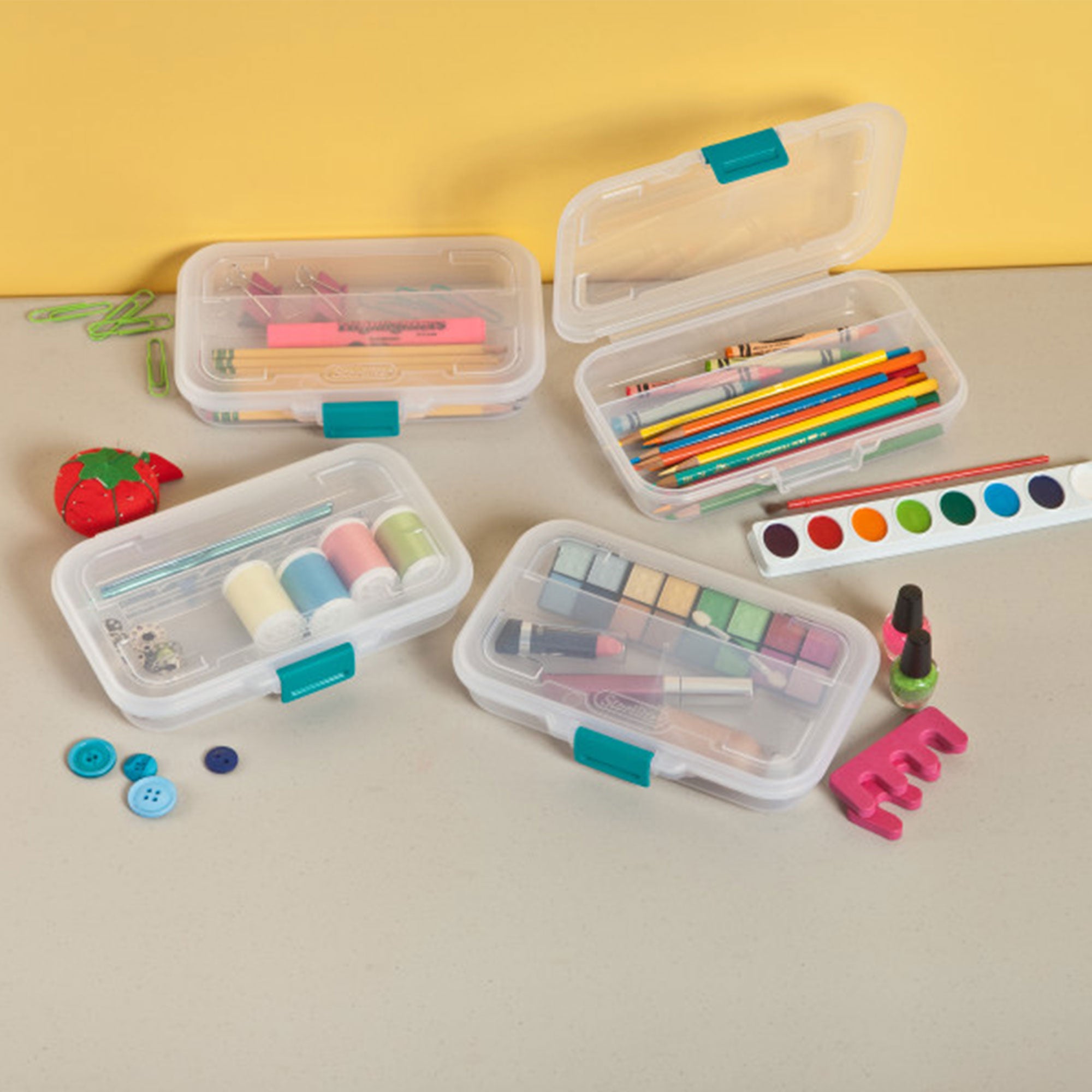 Sterilite Convenient Small Divided Clear Storage Pencil Box & Latch Lid, 1 Pack - VMInnovations