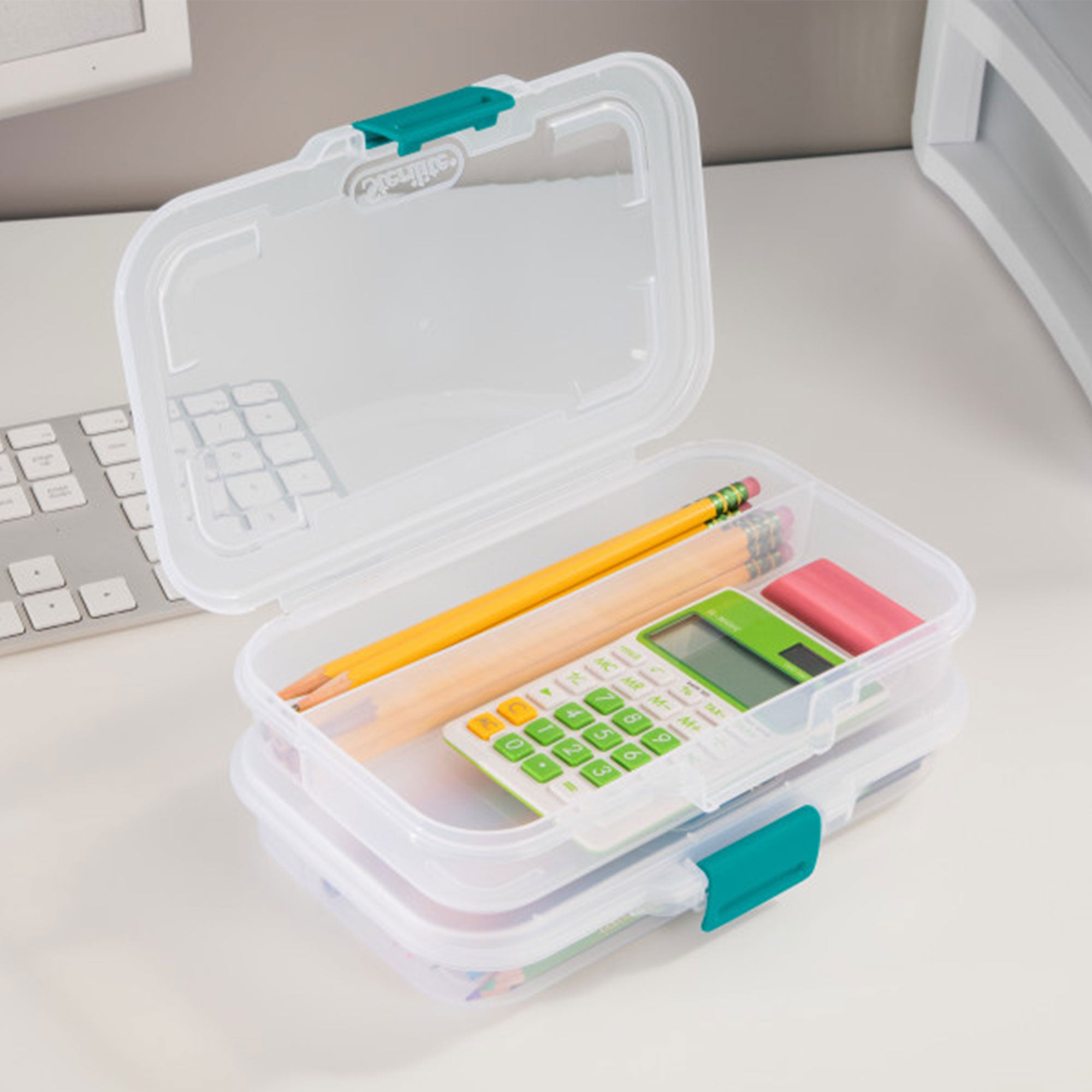 Sterilite Convenient Small Divided Clear Storage Pencil Box & Latch Lid, 1 Pack - VMInnovations