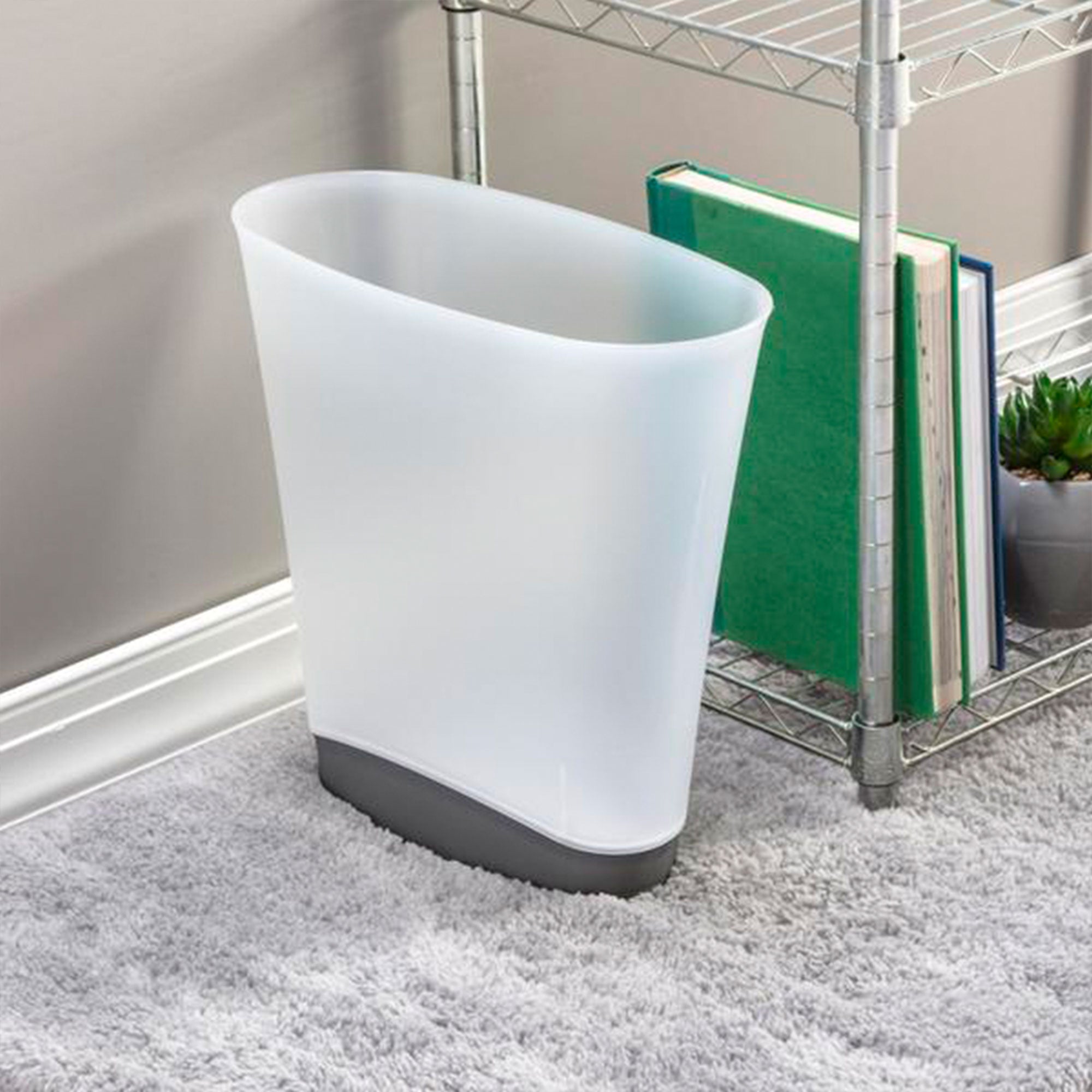 Sterilite 10303V06 2.4 Gallon Space-Saving Slim Wastebasket, Clear/Gray (6 Pack)