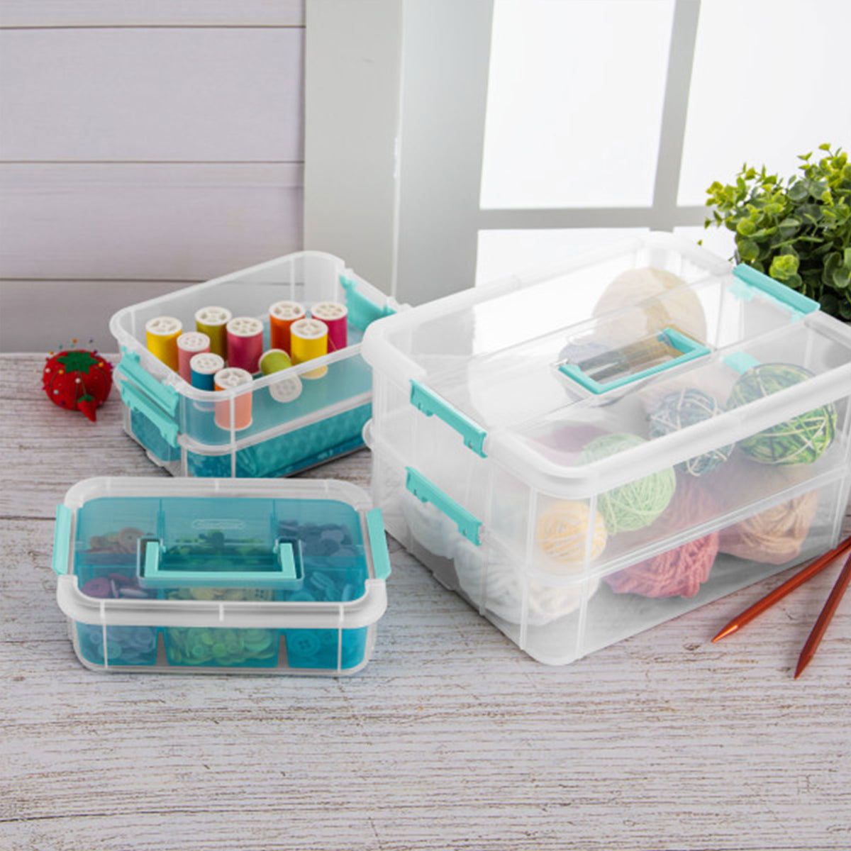 Sterilite Convenient Home 3-Tiered Stacking Carry Storage Box, Clear (24 Pack)