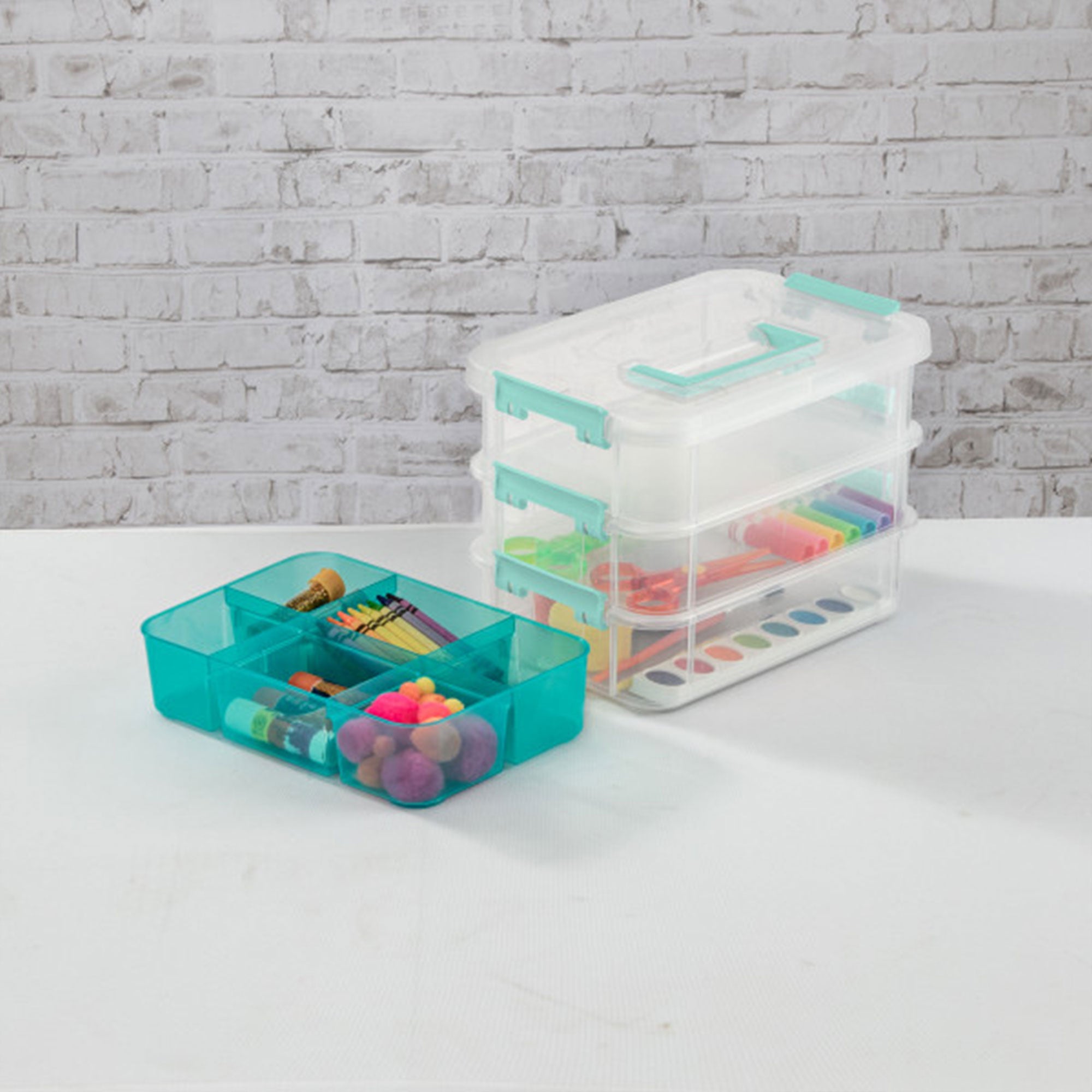 Sterilite Convenient Home 3-Tiered Stacking Carry Storage Box, Clear (24 Pack) - VMInnovations