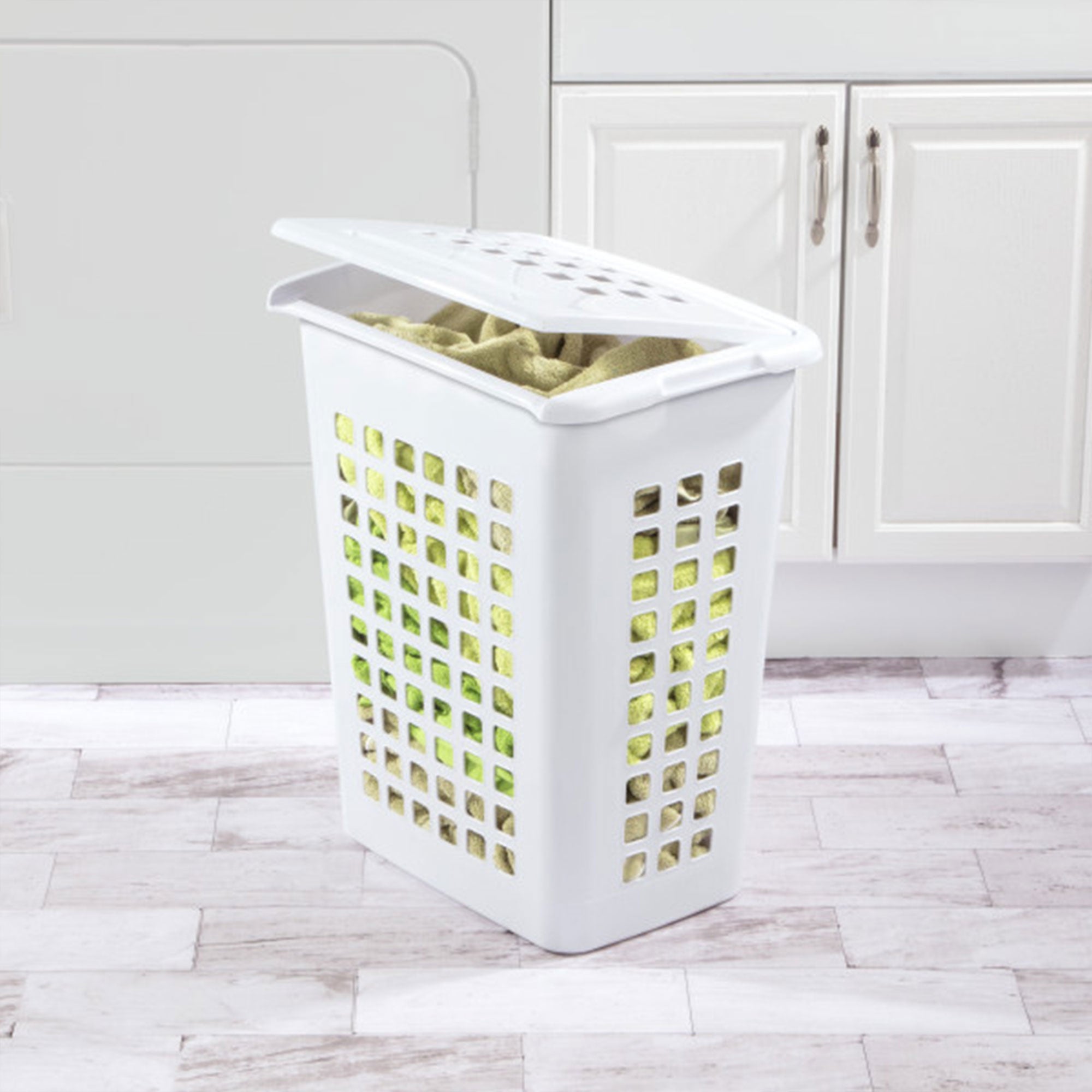 Sterilite Rectangular LiftTop Plastic Clothes Laundry Hamper Bin w/ Lid (4 Pack) - VMInnovations