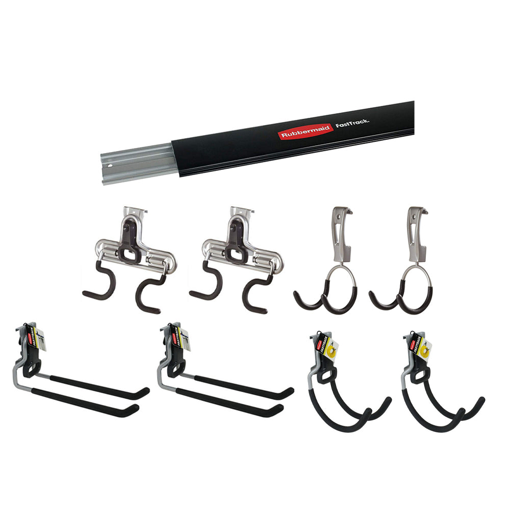 Rubbermaid FastTrack Wall Mounted Storage Rails + Organizing Hook Assortment