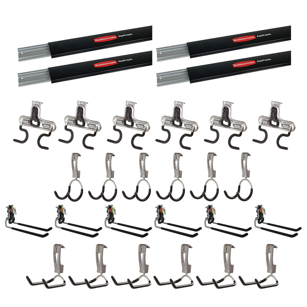 Rubbermaid FastTrack Wall Mounted Storage Rails + Organizing Hook Assortment - VMInnovations