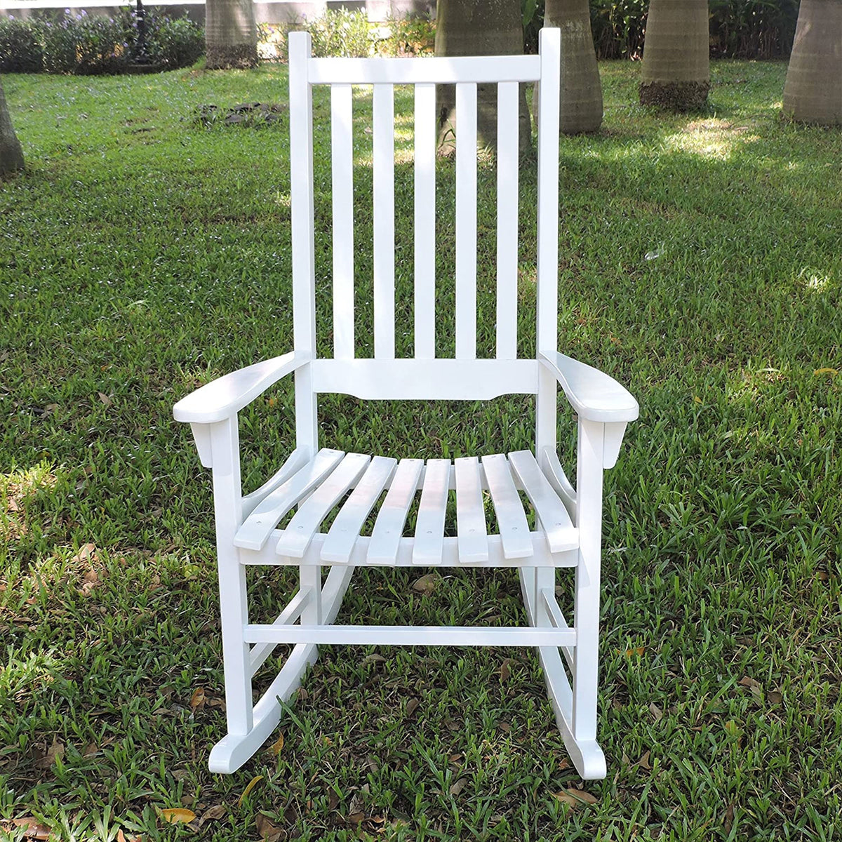 Merry Garden Solid Acacia Hardwood Slatted Back Rocking Chair, White (For Parts)