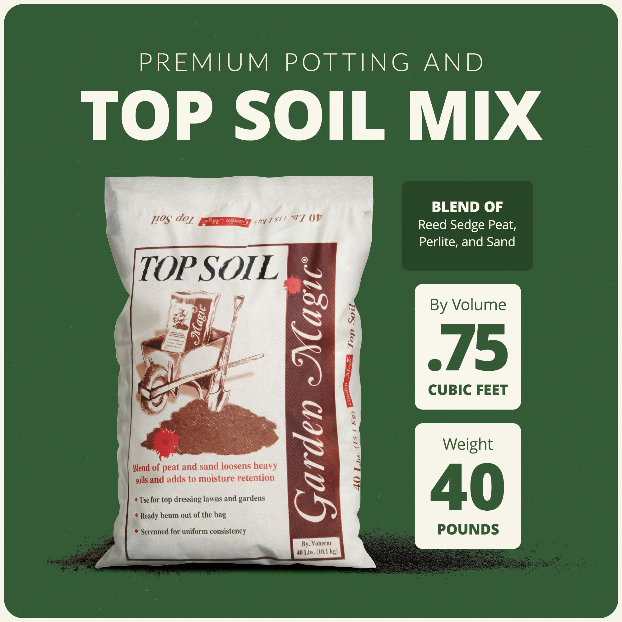 Michigan Peat Garden Magic Organic Planting Potting Top Soil Blend, 40 Pound Bag - VMInnovations