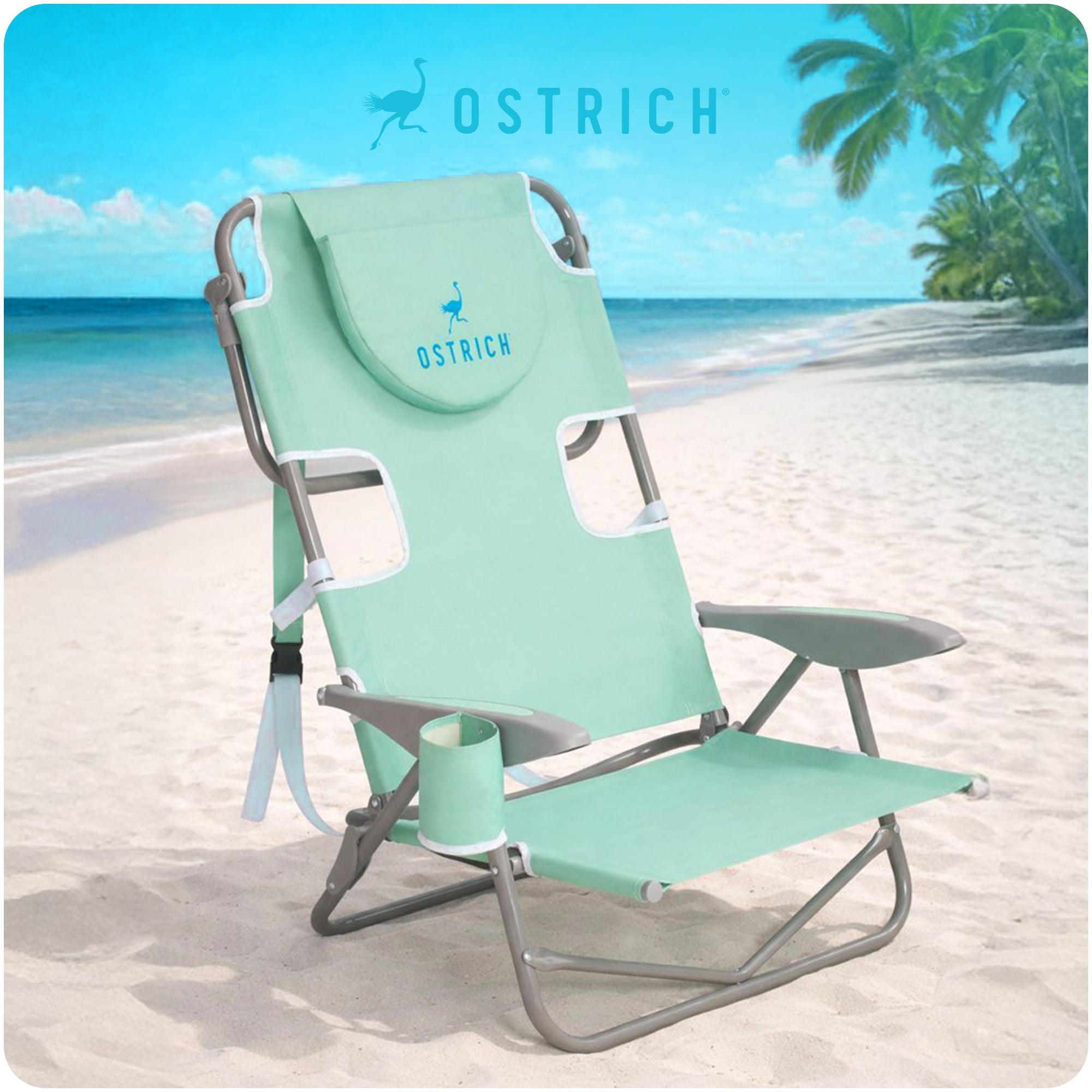 Ostrich The Heavy-Duty Backpacker Portable Reclining Beach Camping Chair, Teal - VMInnovations