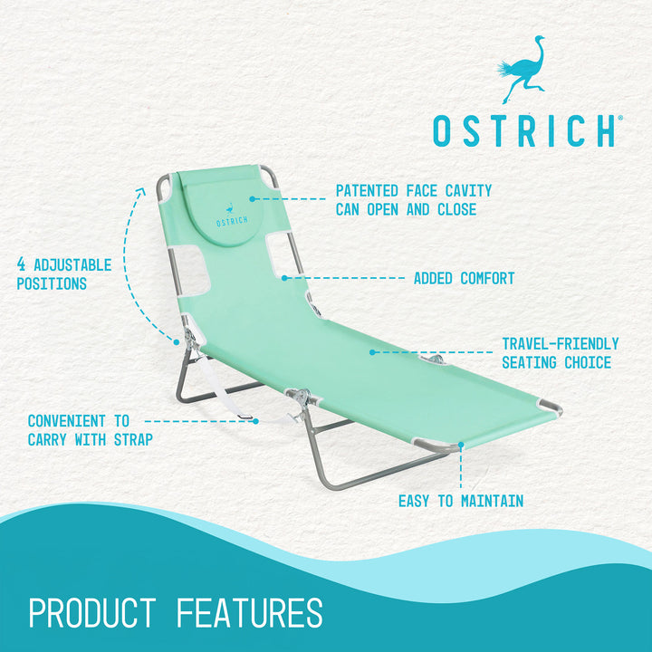 Ostrich Chaise Lounge, Portable Facedown Beach Camping Pool Tanning Chair, Teal - VMInnovations