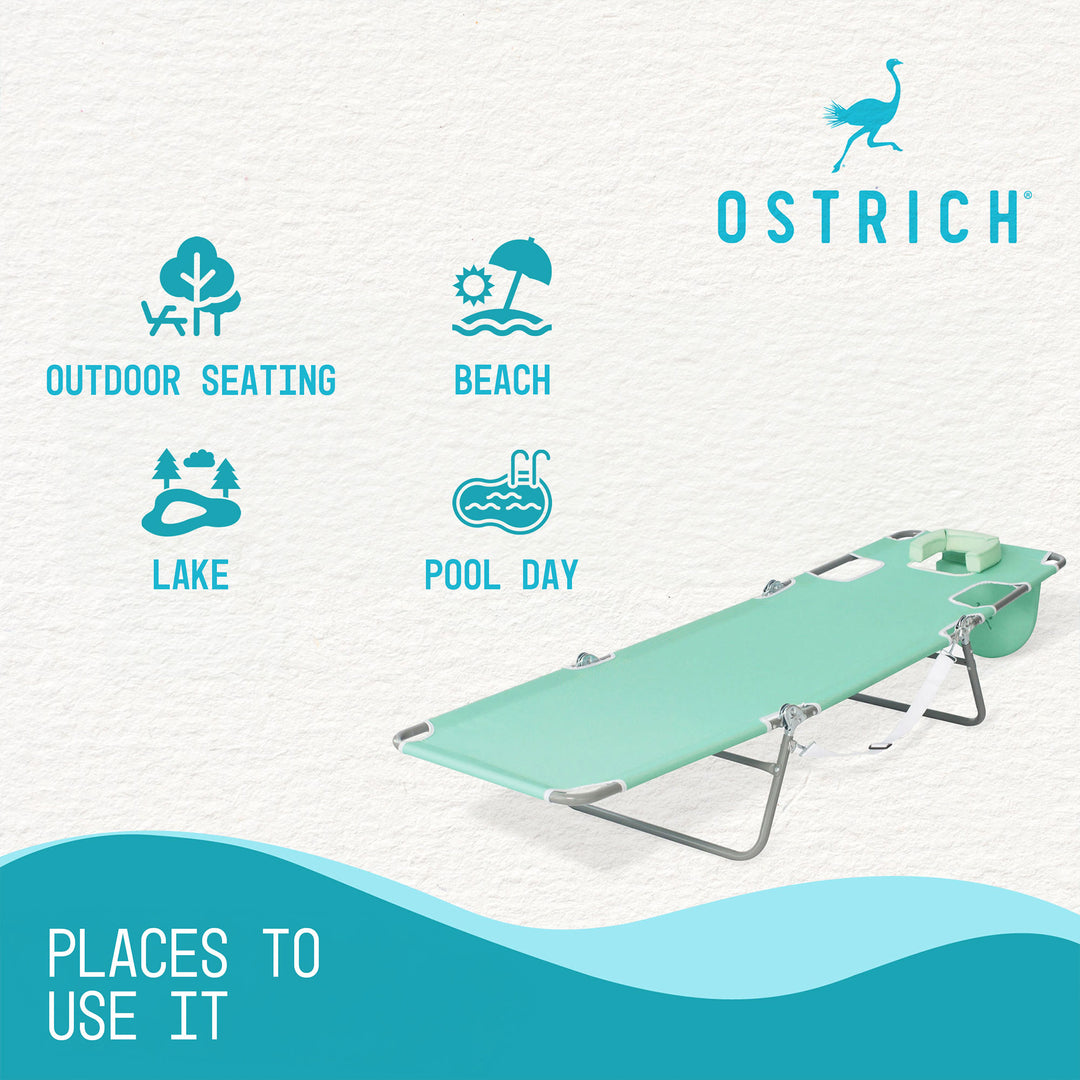 Ostrich Chaise Lounge, Portable Facedown Beach Camping Pool Tanning Chair, Teal - VMInnovations
