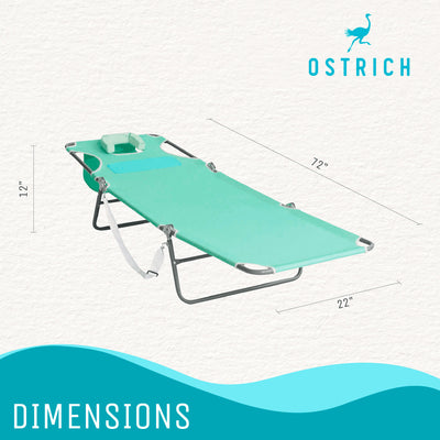 Ostrich Chaise Lounge Folding Sunbathing Poolside Beach Chair, Teal (For Parts)