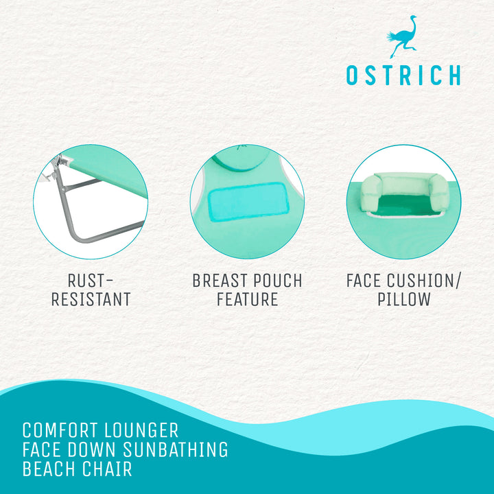 Ostrich Ladies Comfort Lounger, Portable Beach Camping Pool Tanning Chair, Teal - VMInnovations