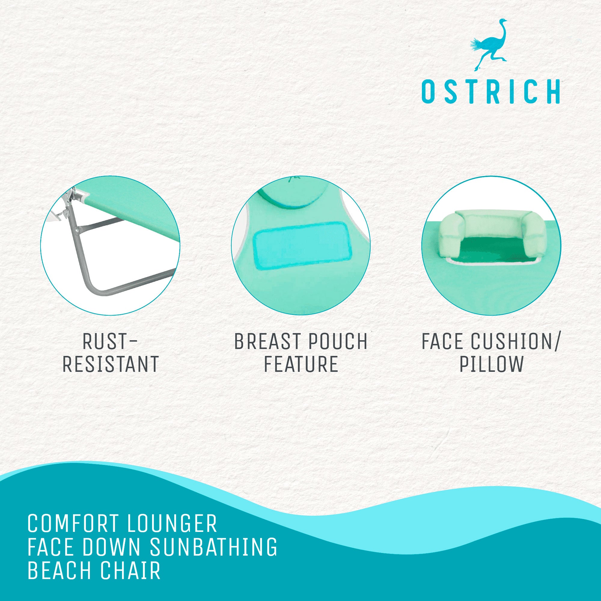Ostrich Custom Fitted Beach Towel & Ladies Chaise Lounge Beach Pool Chair, Teal