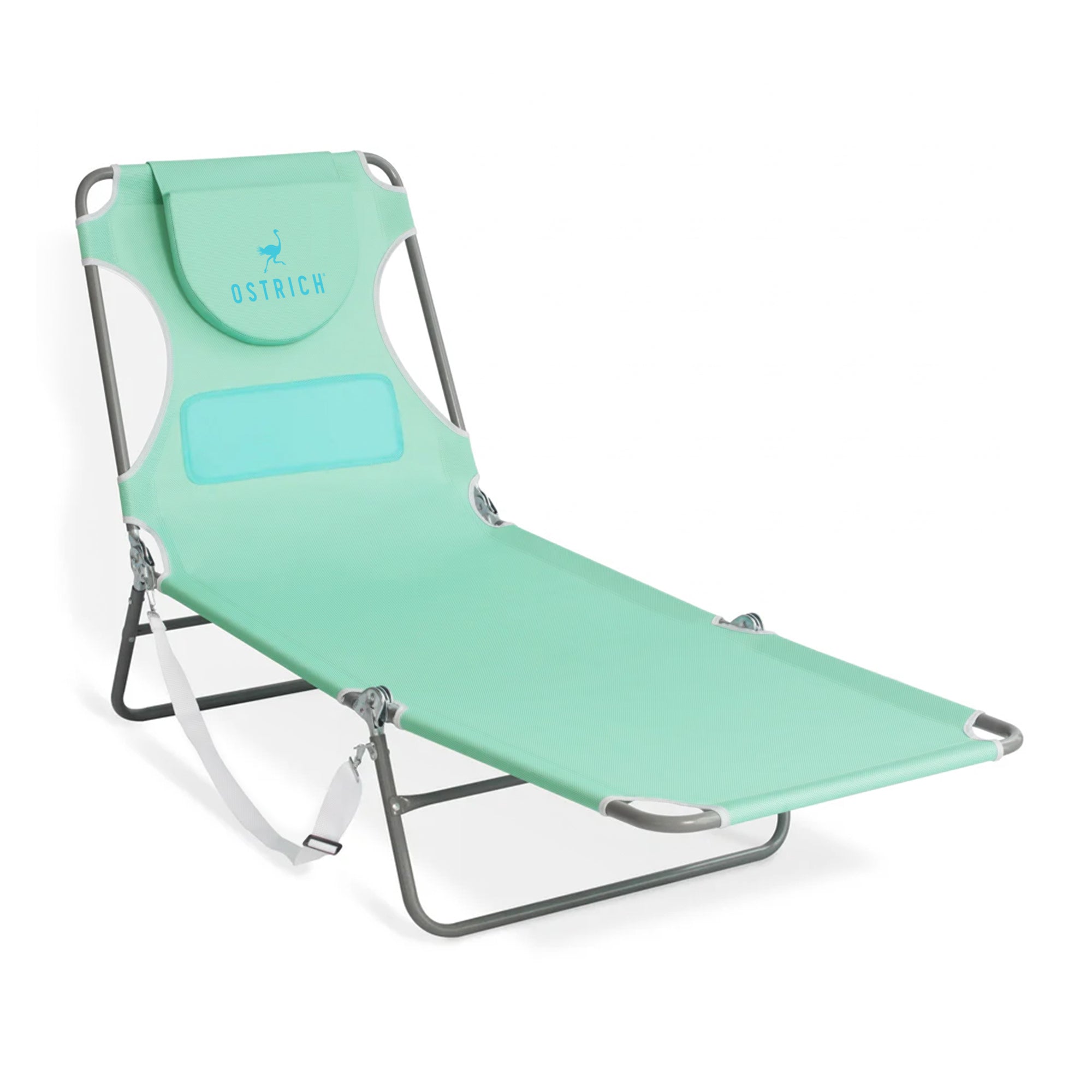 Ostrich Chaise Lounge Folding Sunbathing Poolside Beach Chair, Teal (For Parts)