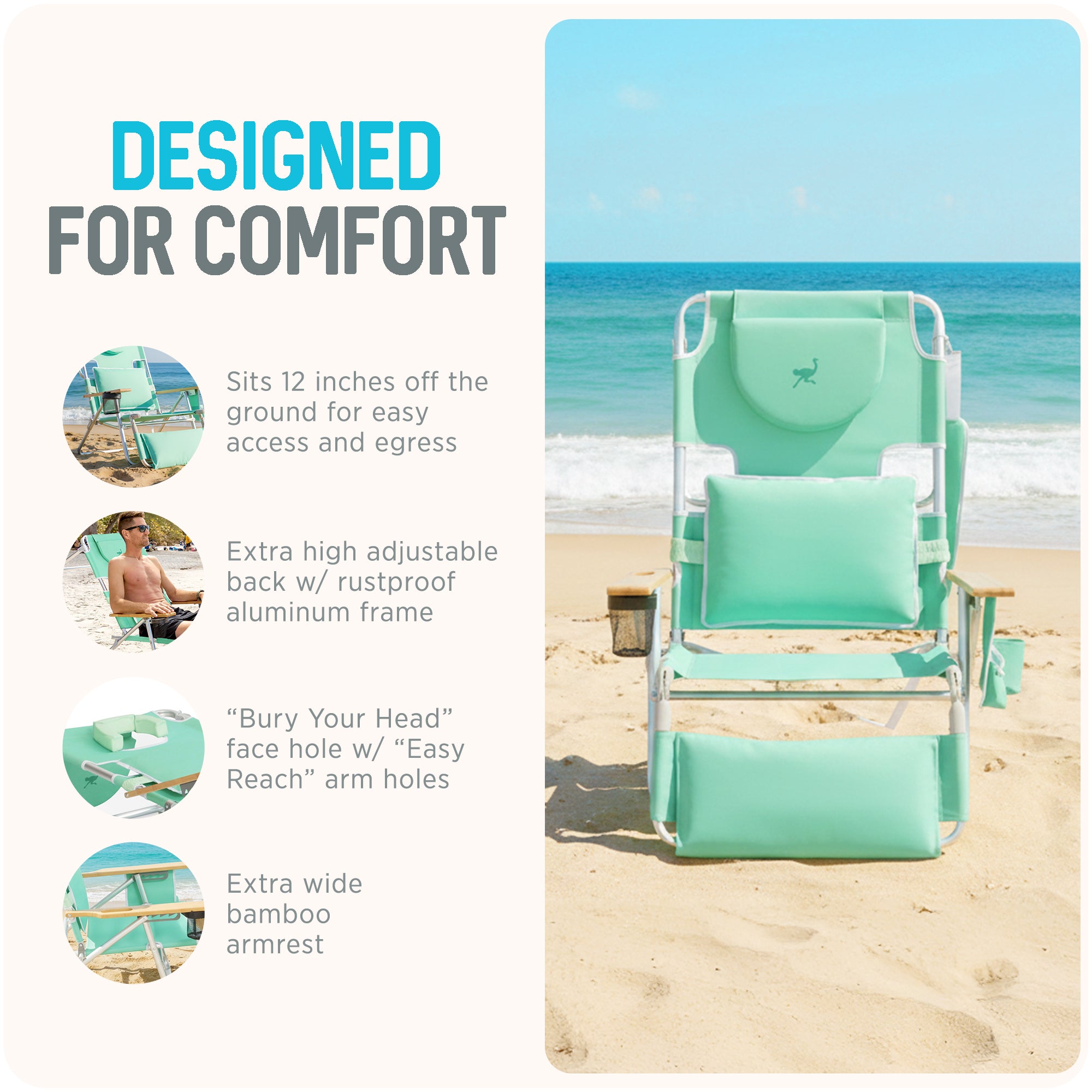 Ostrich Deluxe Padded 3 N 1 Outdoor Folding Reclining Beach Chair (For Parts) - VMInnovations