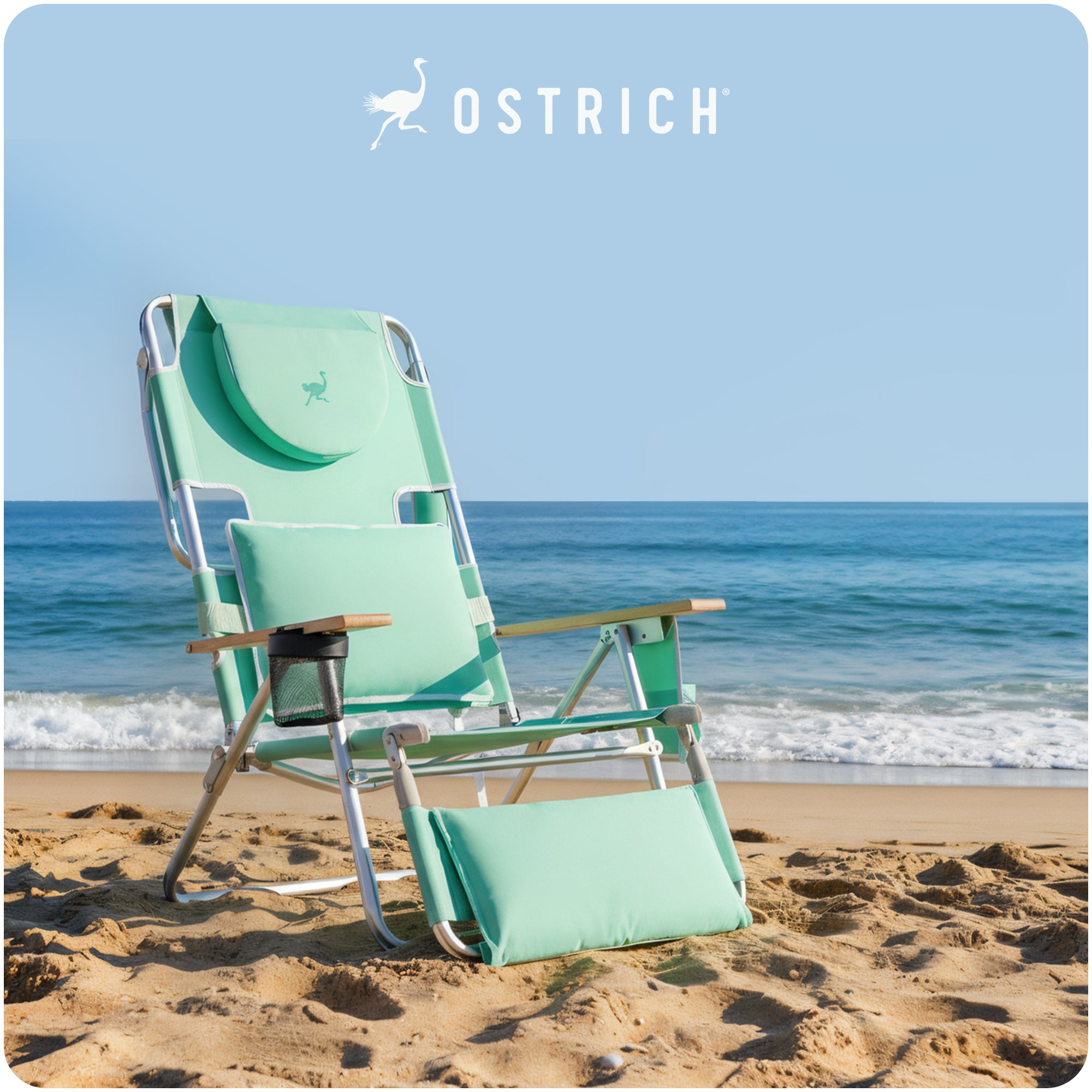 Ostrich Deluxe 3N1 Outdoor Lawn Beach Lounge Chair with Footrest, Teal (Used)