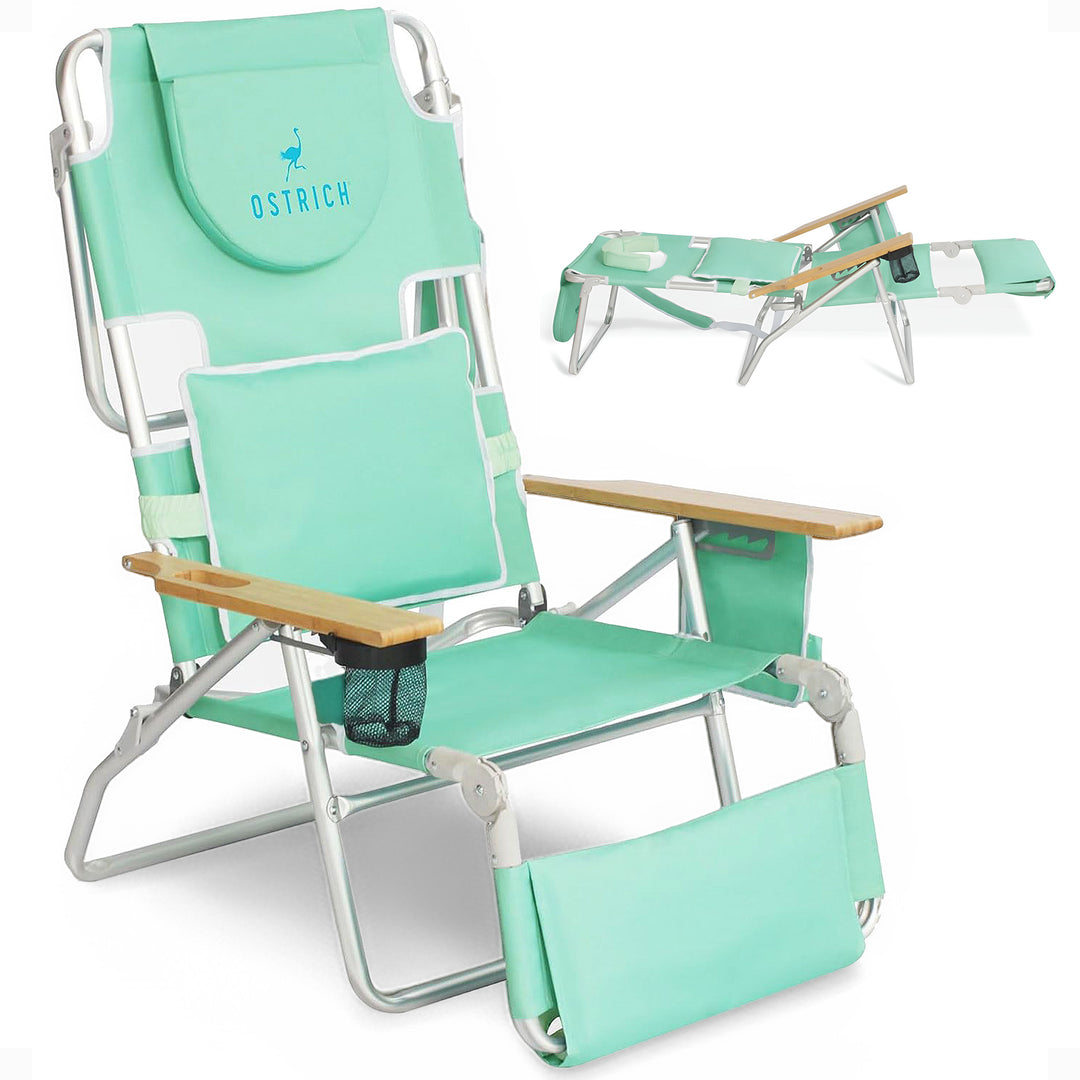 Ostrich Deluxe 3N1 Lightweight Outdoor Lawn Beach Lounge Chair w/Footrest, Teal - VMInnovations