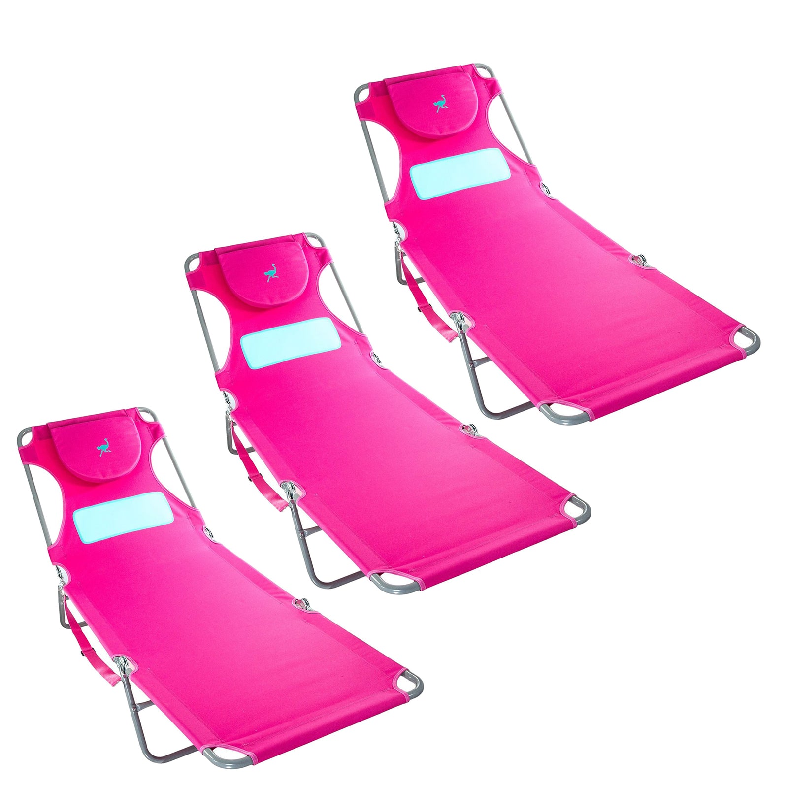 Ostrich Comfort Lounger Face Down Sunbathing Chaise Beach Chair, Pink (3 Pack) - VMInnovations