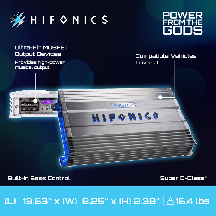 Hifonics BG-2200.1D Brutus Gamma Mono D 2200W Car Audio Subwoofer Amp, Bass Knob - VMInnovations