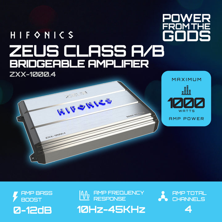 Hifonics ZXX-1000.4 1000 Watt 4 Channel Class A/B Bridgeable Car Amp Amplifier