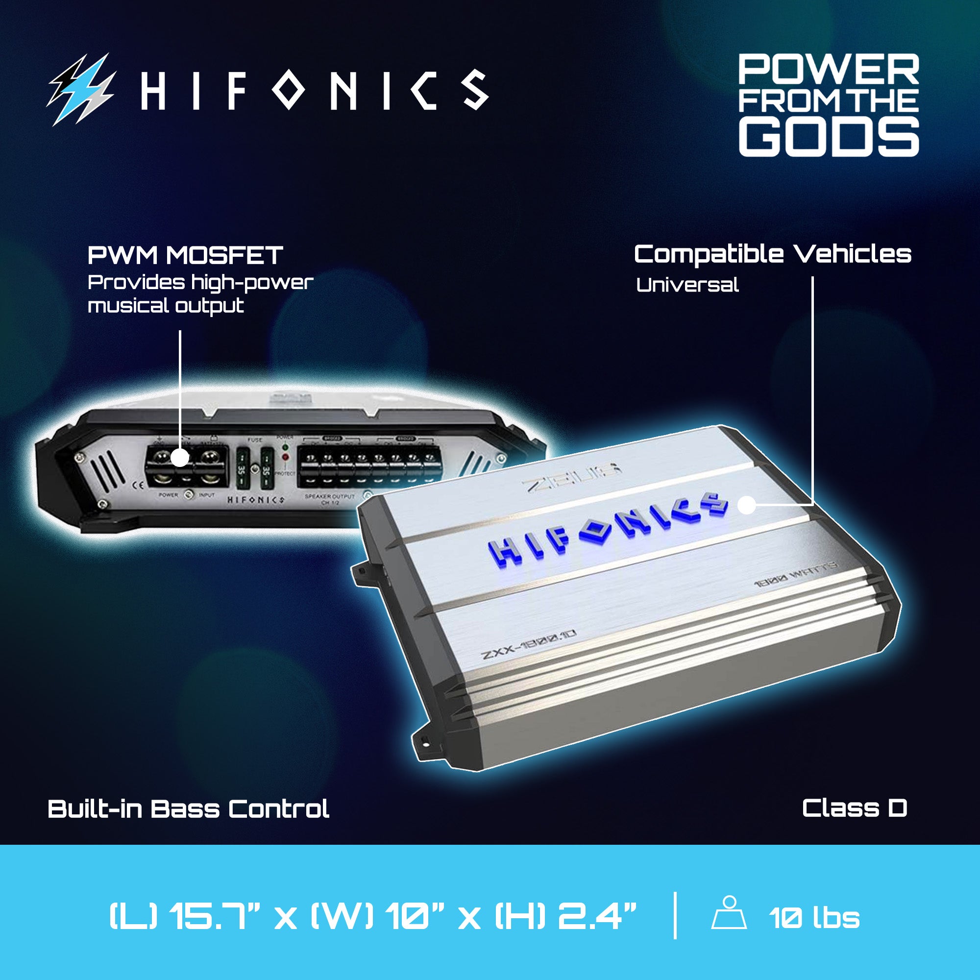 Hifonics Zeus 1800W Max Class D Monoblock Car Audio Amp & Bass Knob, ZXX-1800.1D