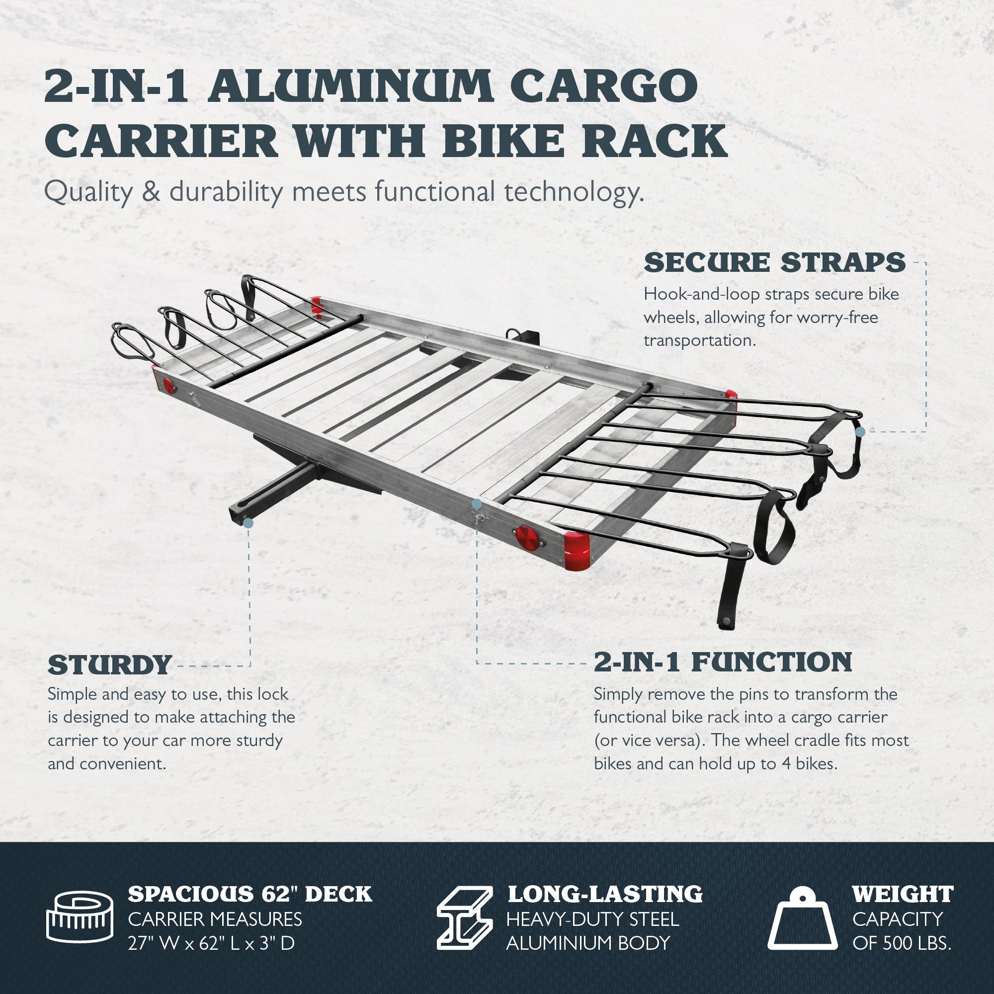 Tow Tuff TTF-2762ACBR Heavy Duty 2-in-1 Aluminum Cargo Carrier with Bike Rack (Refurbished)