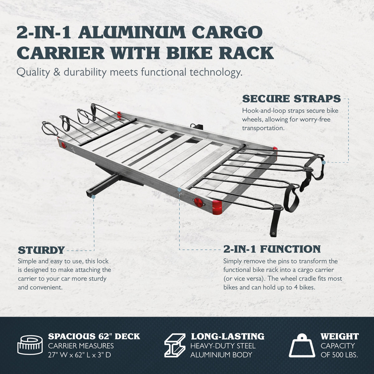 Tow Tuff Heavy Duty 2-in-1 Aluminum Cargo Carrier with Bike Rack (Used)