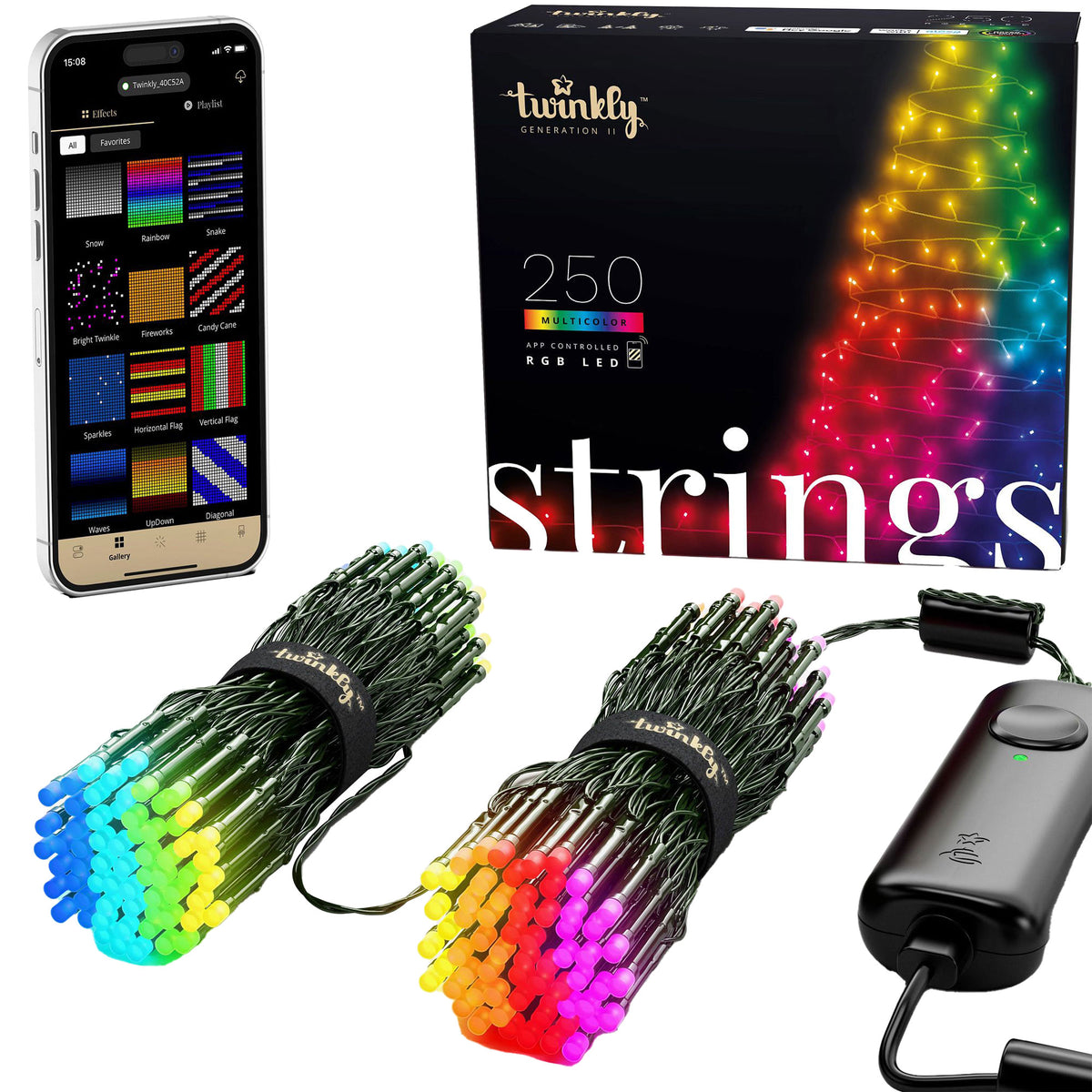 Twinkly Strings App-Controlled Smart LED Christmas Lights 250 Multicolor 65.6-ft