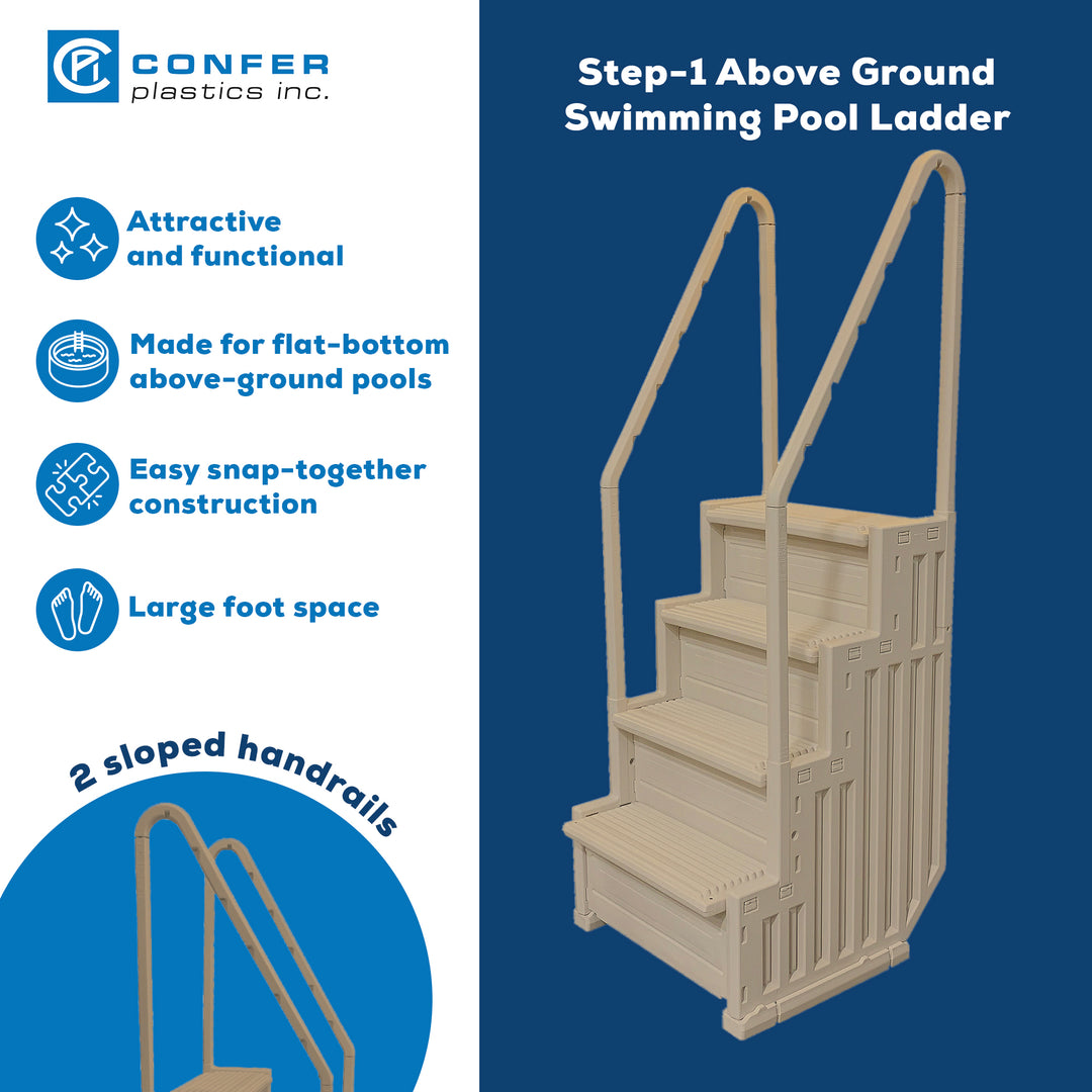 Confer Plastics InPool Step Ladder, Above Ground Swimming Pool Stairs, Warm Gray - VMInnovations