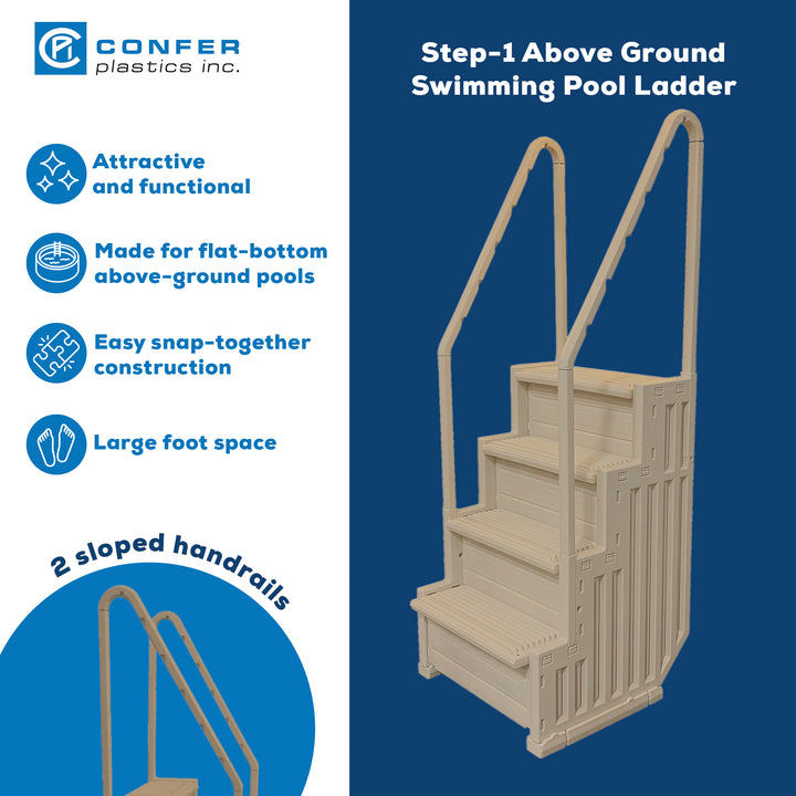 Confer Plastics InPool Step Ladder, Above Ground Swimming Pool Stairs, Warm Gray - VMInnovations
