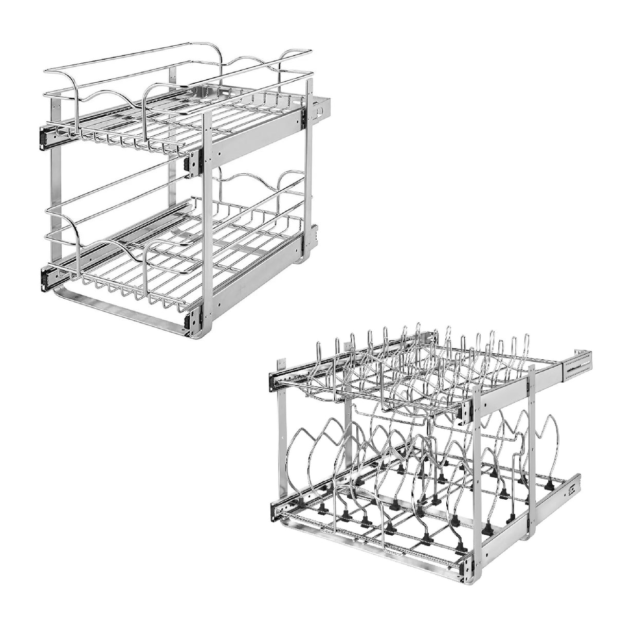 Rev-A-Shelf 21” Wire Basket Pull Out Cabinet Organizer & 21” Cookware Organizer