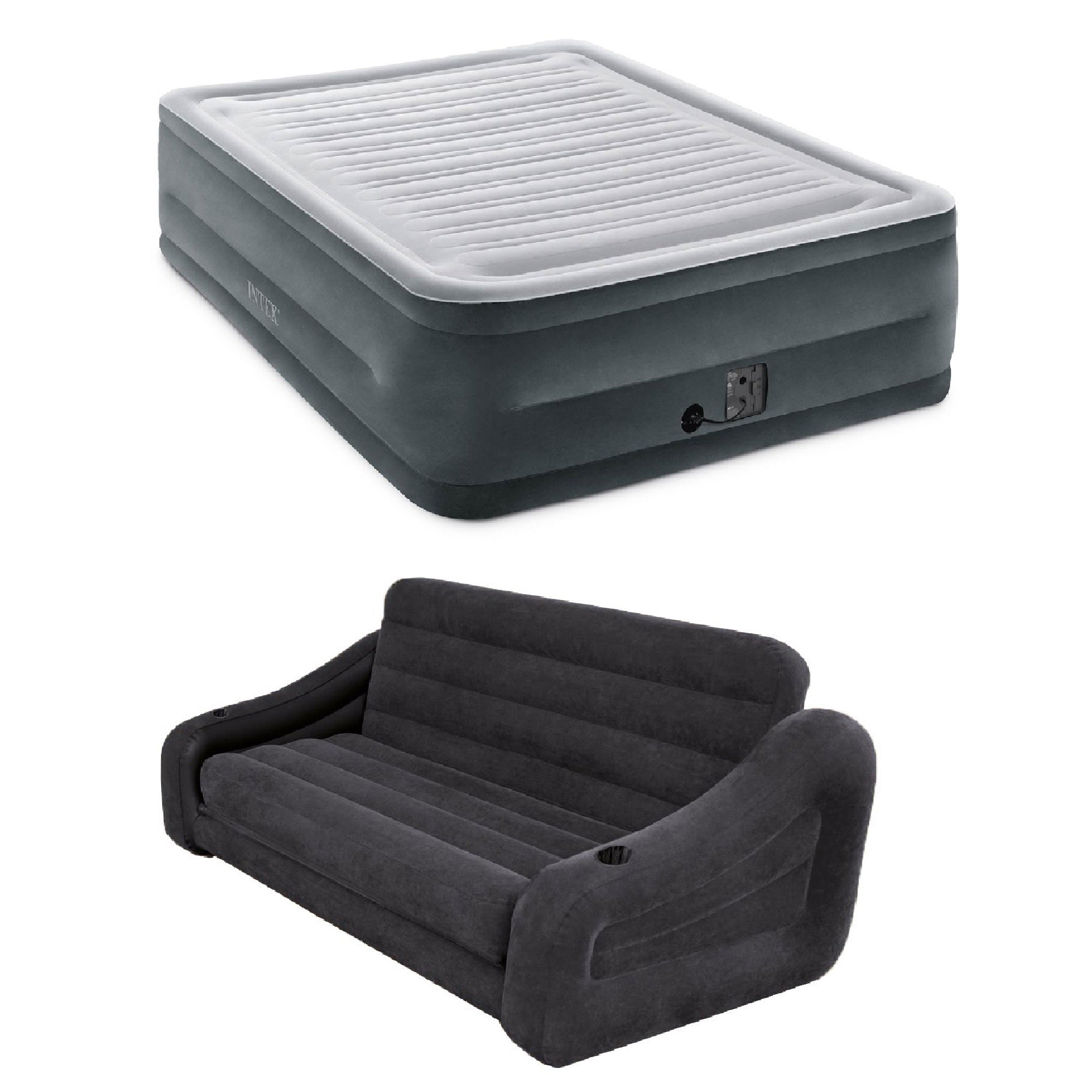 Intex High Rise Queen Air Bed Mattress with Pump and Inflatable Queen Sofa Bed