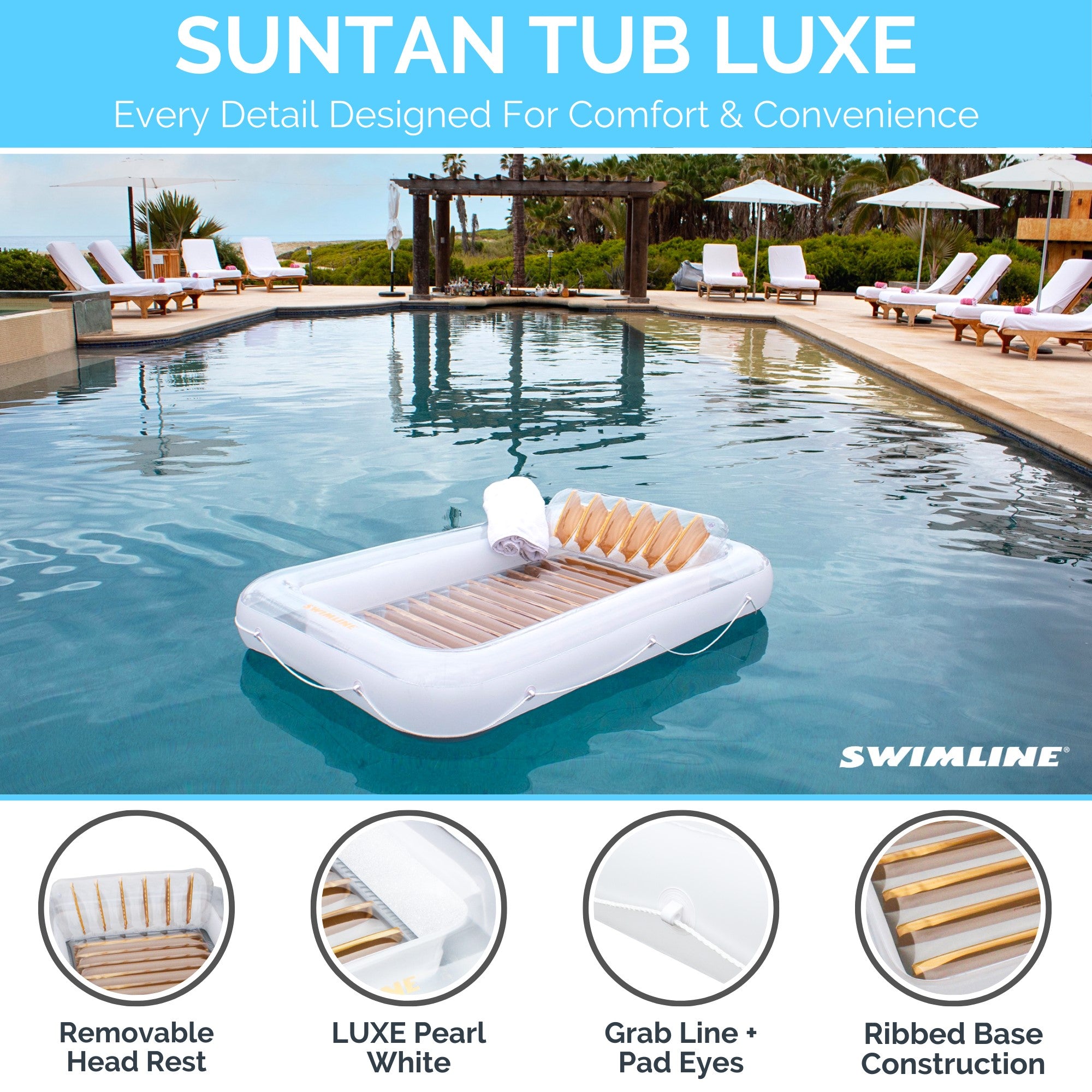 Swimline Luxe Edition Inflatable Suntan Floating Pool Lounger, White, (3 Pack) - VMInnovations