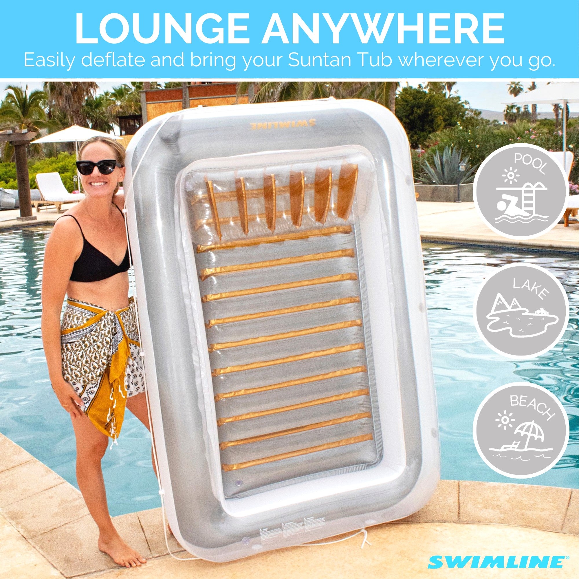 Swimline Luxe Edition Inflatable Suntan Floating Pool Lounger, White, (3 Pack) - VMInnovations