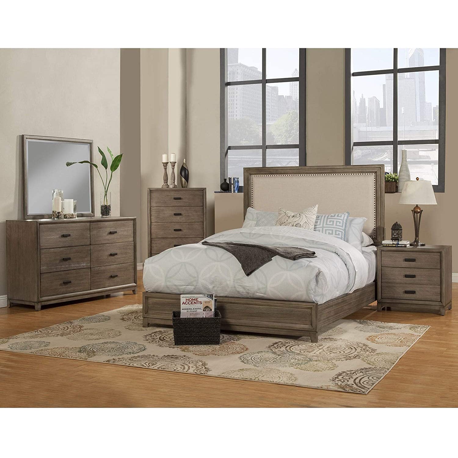 Alpine Furniture Camilla Wood Bed Side Chest Nightstand Antique Gray (For Parts)
