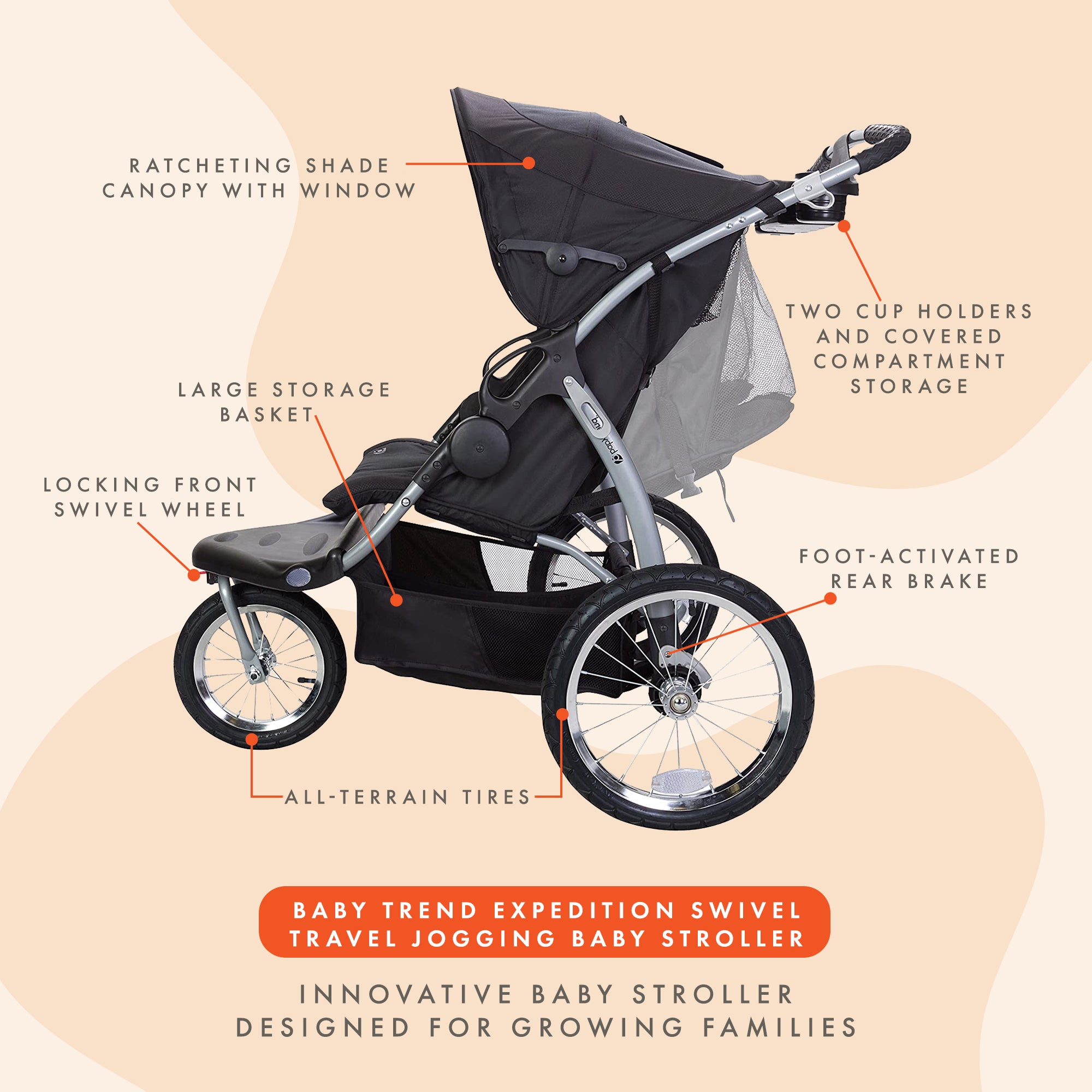 Baby Trend Expedition EX Swivel Travel Jogging Double Baby Stroller, Griffin - VMInnovations