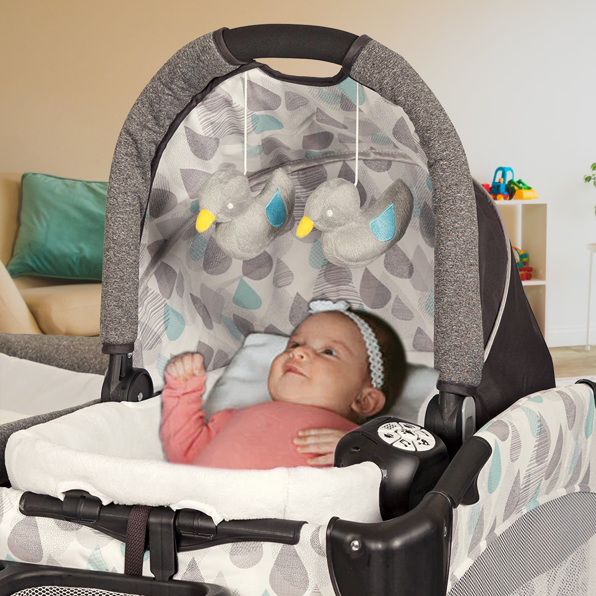Baby Trend GoLite ELX Portable Deluxe Infant Play Nursery Center, Drip Drop Blue - VMInnovations