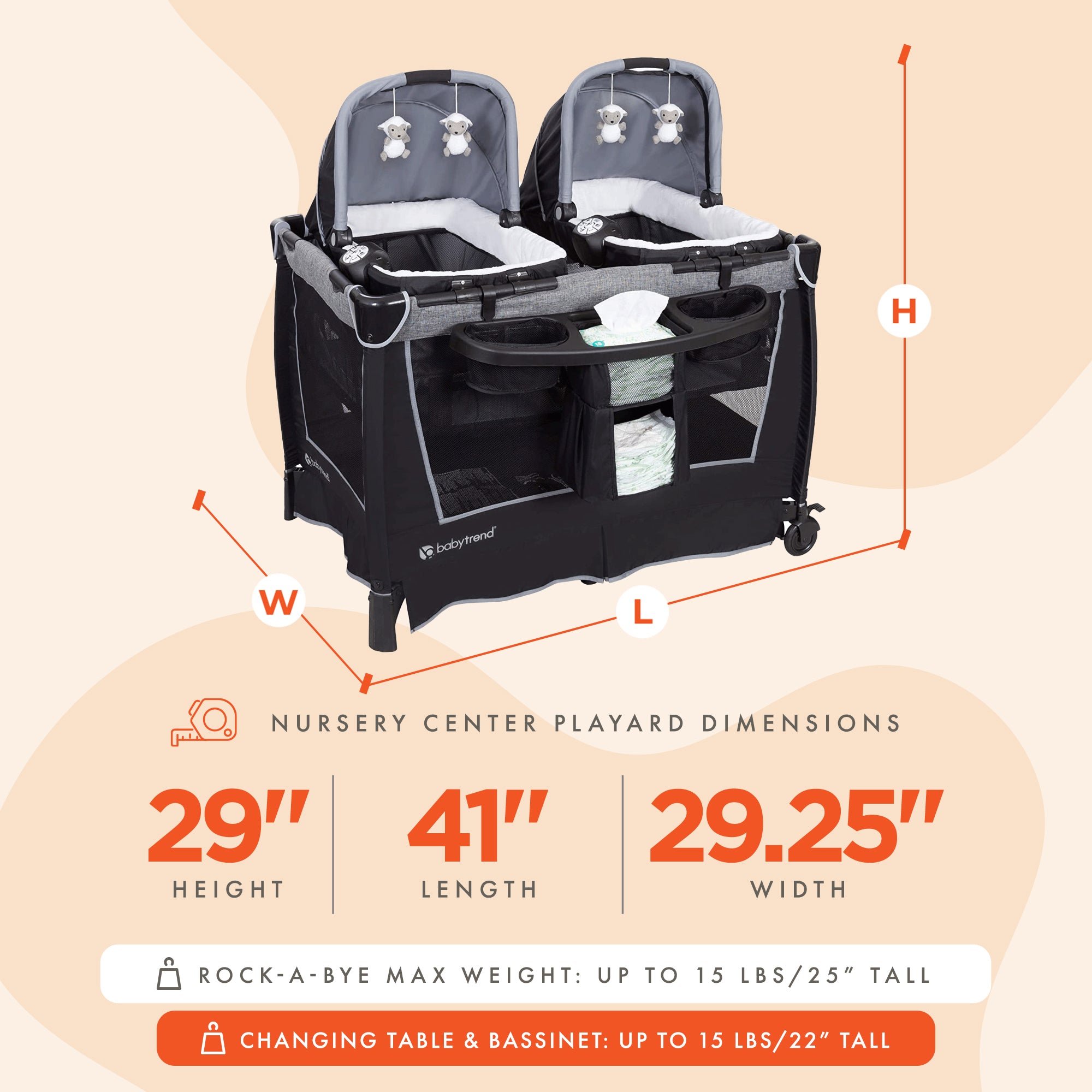 Baby Trend Retreat Twin Nursery Center w/ 2 Bassinets & Changing Table (Used) - VMInnovations