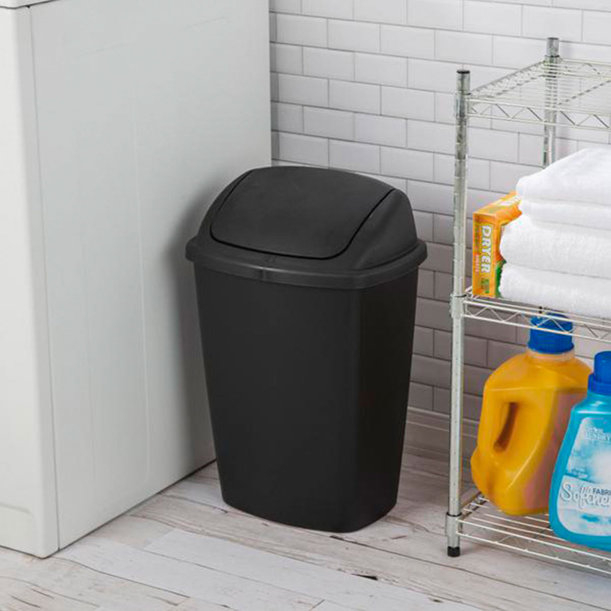 Sterilite 10689006 7.5-Gallon Swing-Top Wastebasket Trash Can, Black (6 Pack)
