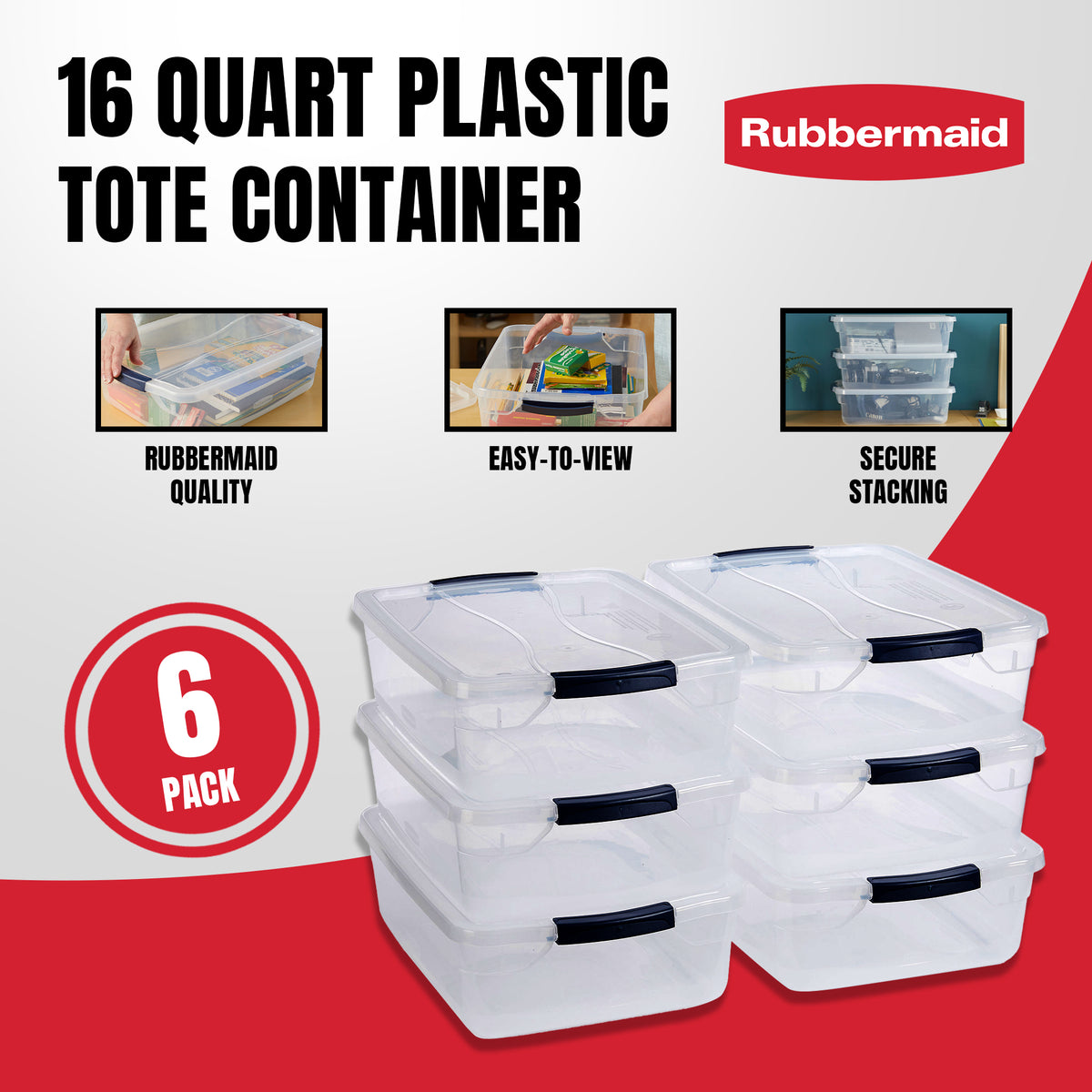 Rubbermaid Cleverstore 16 Quart Storage Tote Container with Lid (6 Pack) (Used) - VMInnovations