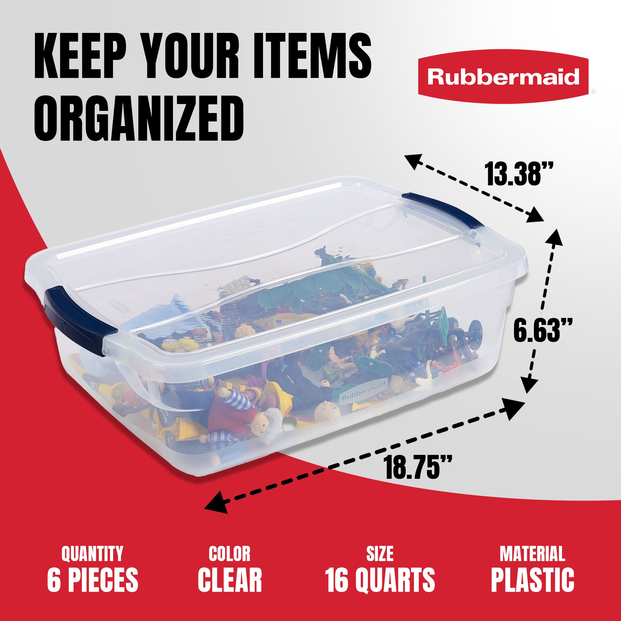 Rubbermaid Cleverstore 16 Quart Storage Tote Container with Lid (6 Pack) (Used)