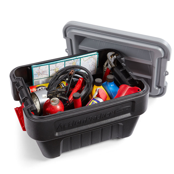 Rubbermaid 8 Gallon Lockable Latch Plastic Storage Container Box, Black (4 Pack) - VMInnovations